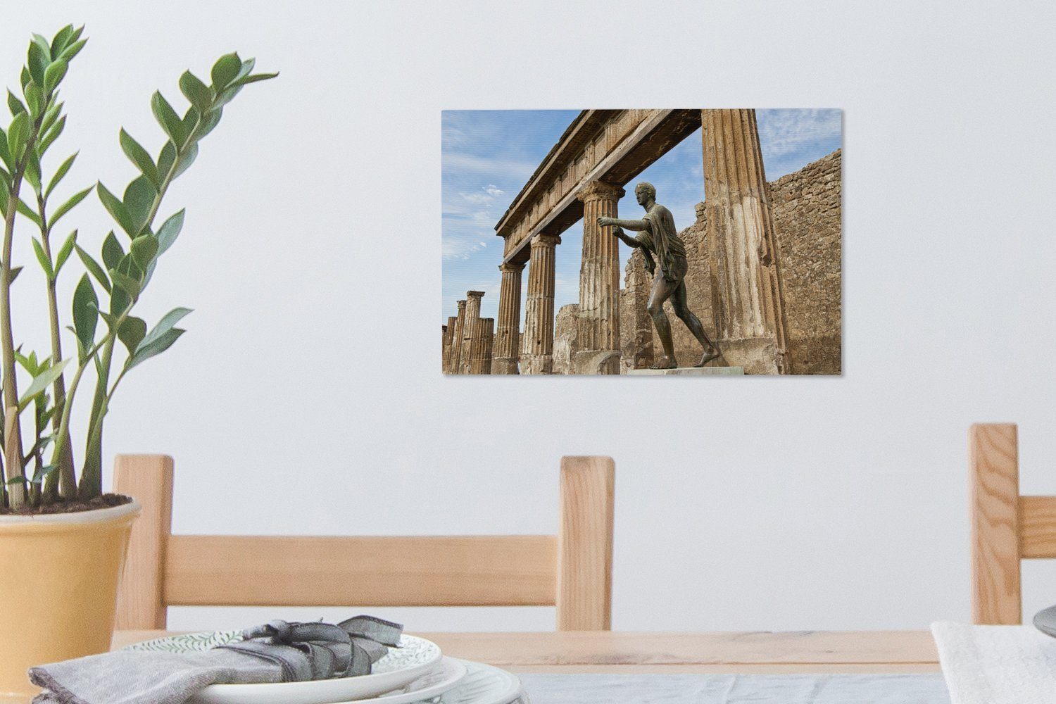 (1 Bronzestatue der Wanddeko, Leinwandbild von in 30x20 Wandbild Apollo St), Die Aufhängefertig, Leinwandbilder, des Mitte cm OneMillionCanvasses® Pompeji,