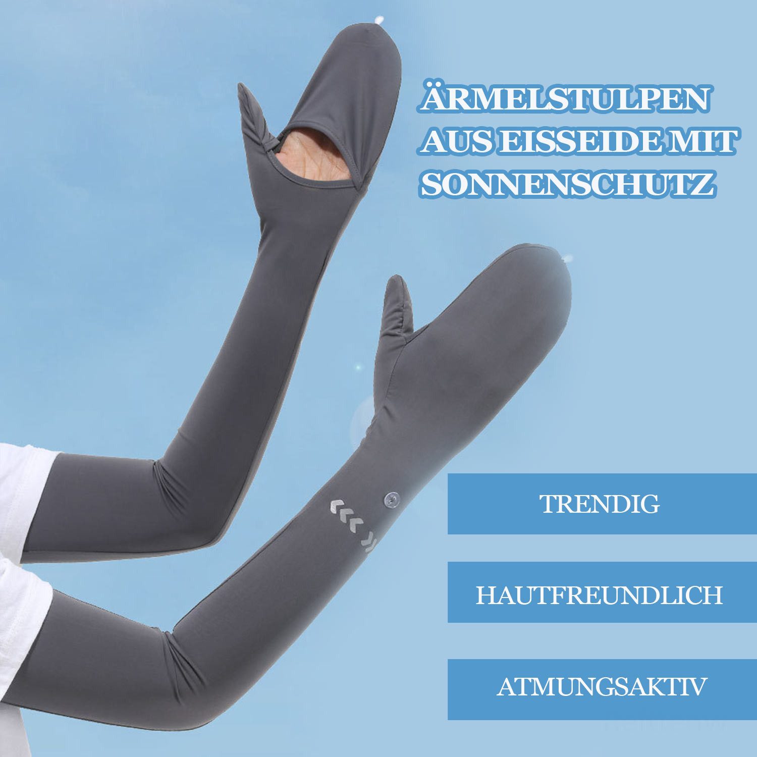 Refttenw Armlinge UV-Schutz Fahrrad Armlinge mit Handschuhklappe, Kühlend Ärmlinge für Damen Herren Volleyball Basketball Fußball Golf