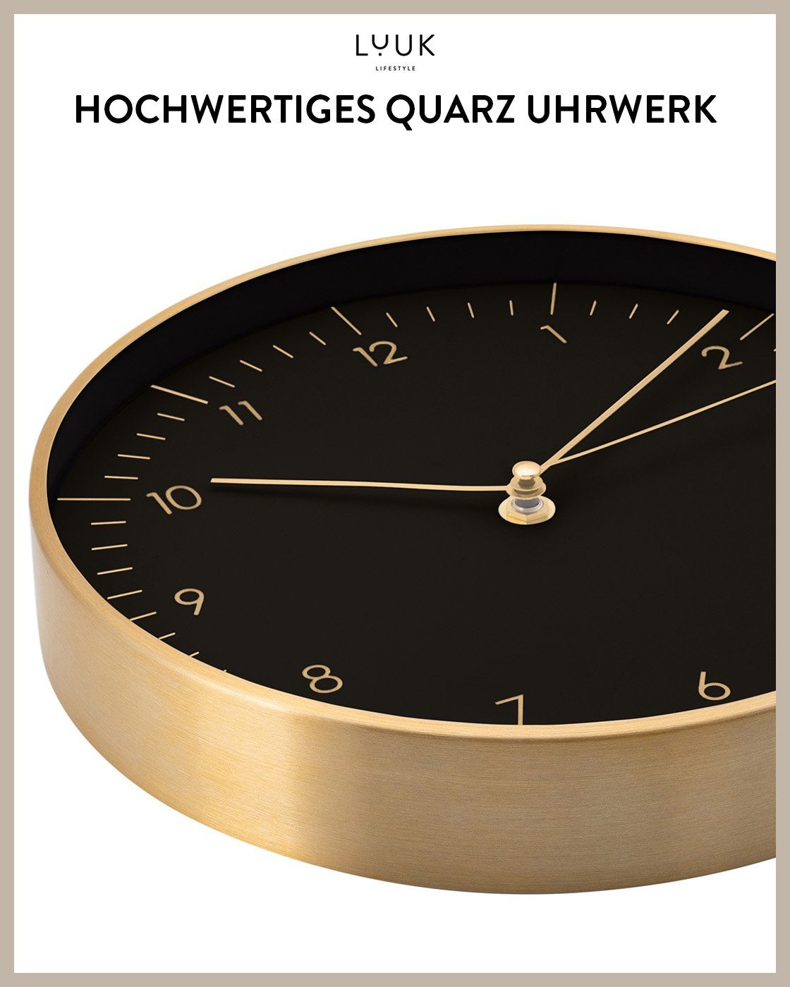 LUUK LIFESTYLE Wanduhr Helsinki (ohne Tickgeräusche, Quarzuhrwerk, große Ziffern, Sekundenzeiger)