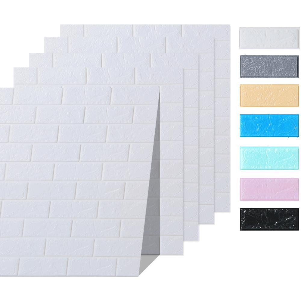 HOOZ Wandpaneel 5x Wandpaneele 3D-Ziegelsteinoptik 77x70x0,5 cm selbstklebend - weiß, BxL: 77x70 cm, (5-tlg)