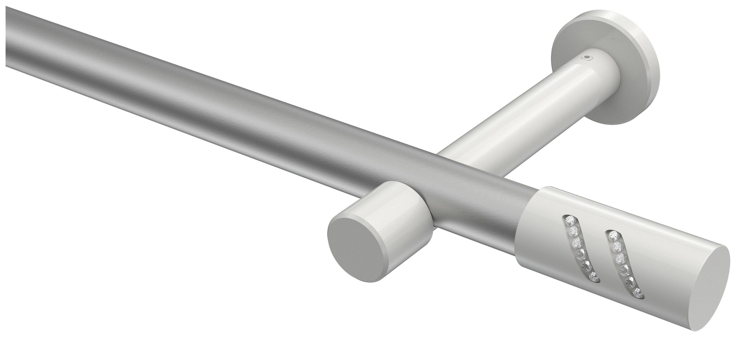 INTERDECO Gardinenstange Prestige Zoena, Ø 20 mm, 1-läufig, Fixmaß, kürzbar, Wandmontage, Deckenmontage, Metall, Silbergrau / Weiß / Bicolor