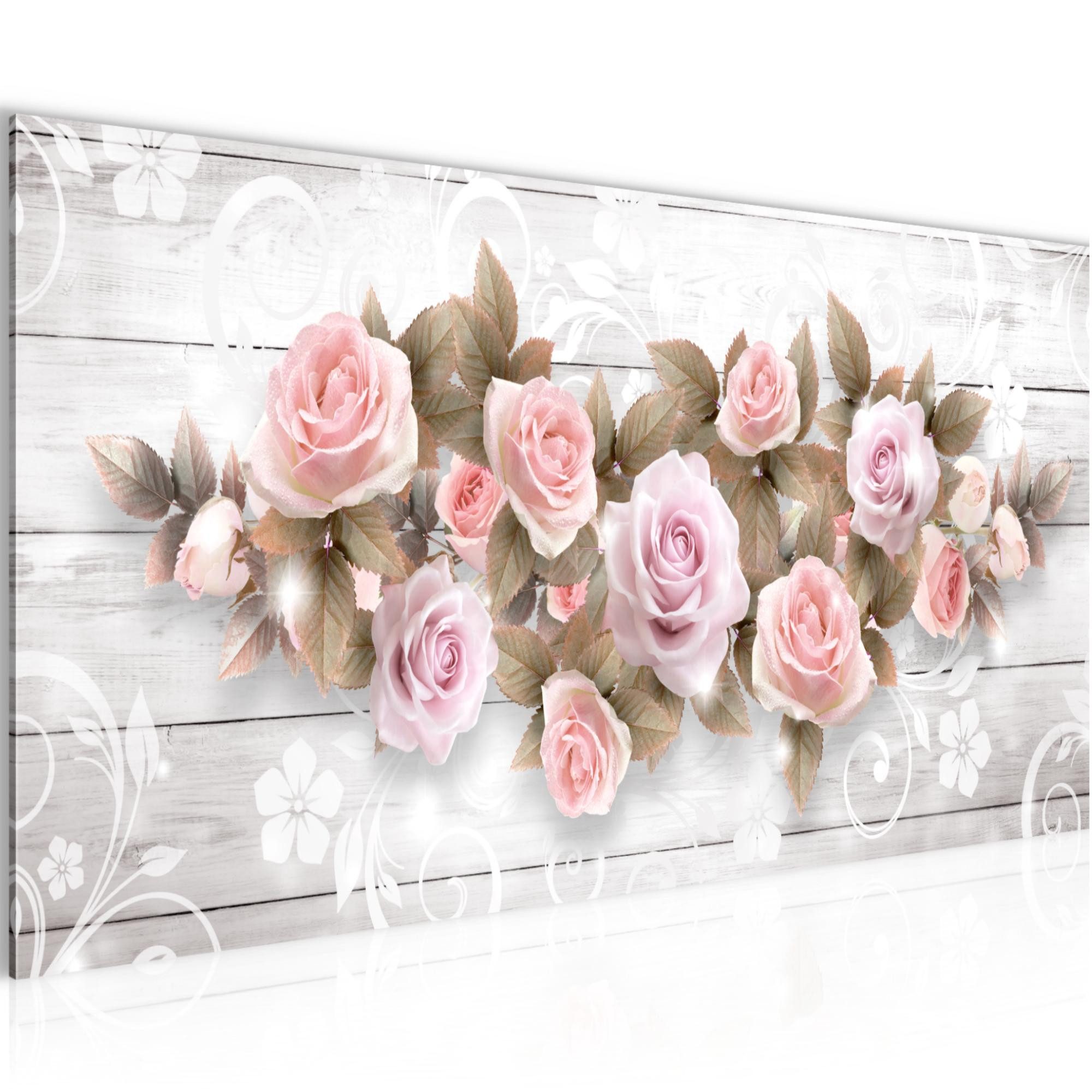 Runa Art Wandbild Blumen Rosen Modern Bild auf Vlies Leinwand Holz Vintage Beige 022312b, 100L x 40B cm