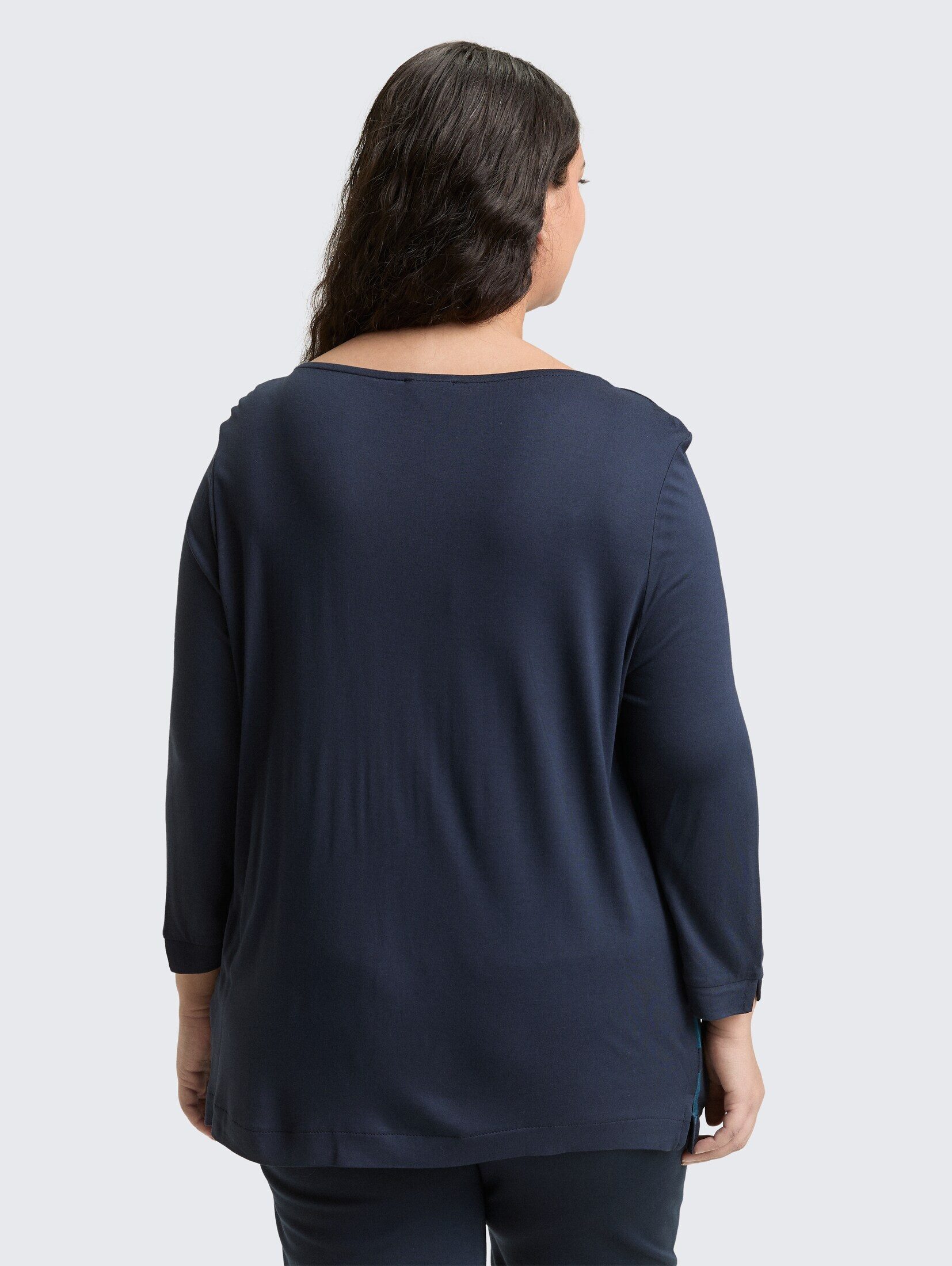 TOM TAILOR PLUS 3/4-Arm-Shirt T-Shirt Plus Size - Langarmshirt im Material-Mix