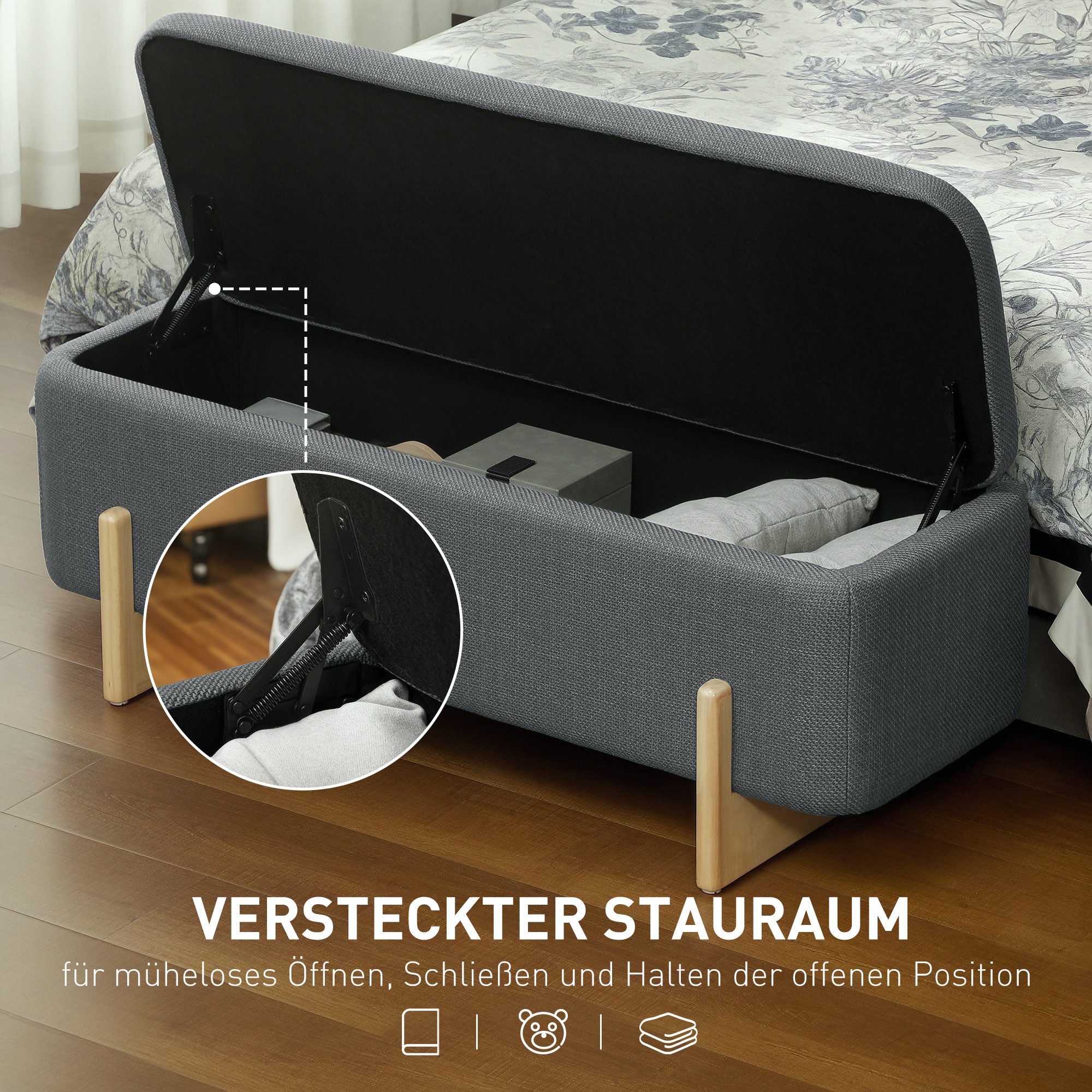 furnicato Sitztruhe Hocker mit Stauraum, 111x44x44,5 cm, Dunkelgrau (1-St)