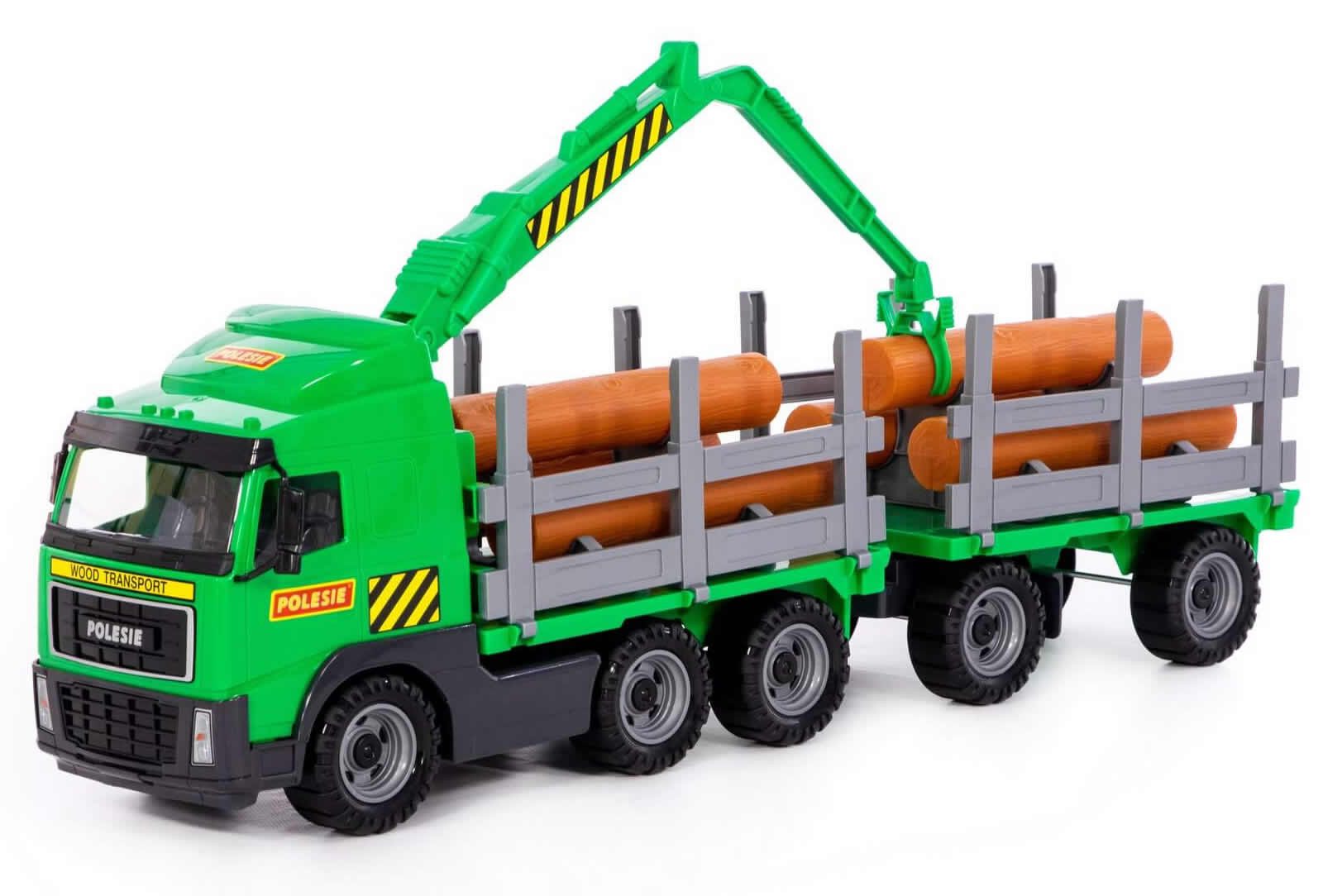 WADER QUALITY TOYS Spielzeug-LKW Lastwagen Holztransporter mit Anhänger