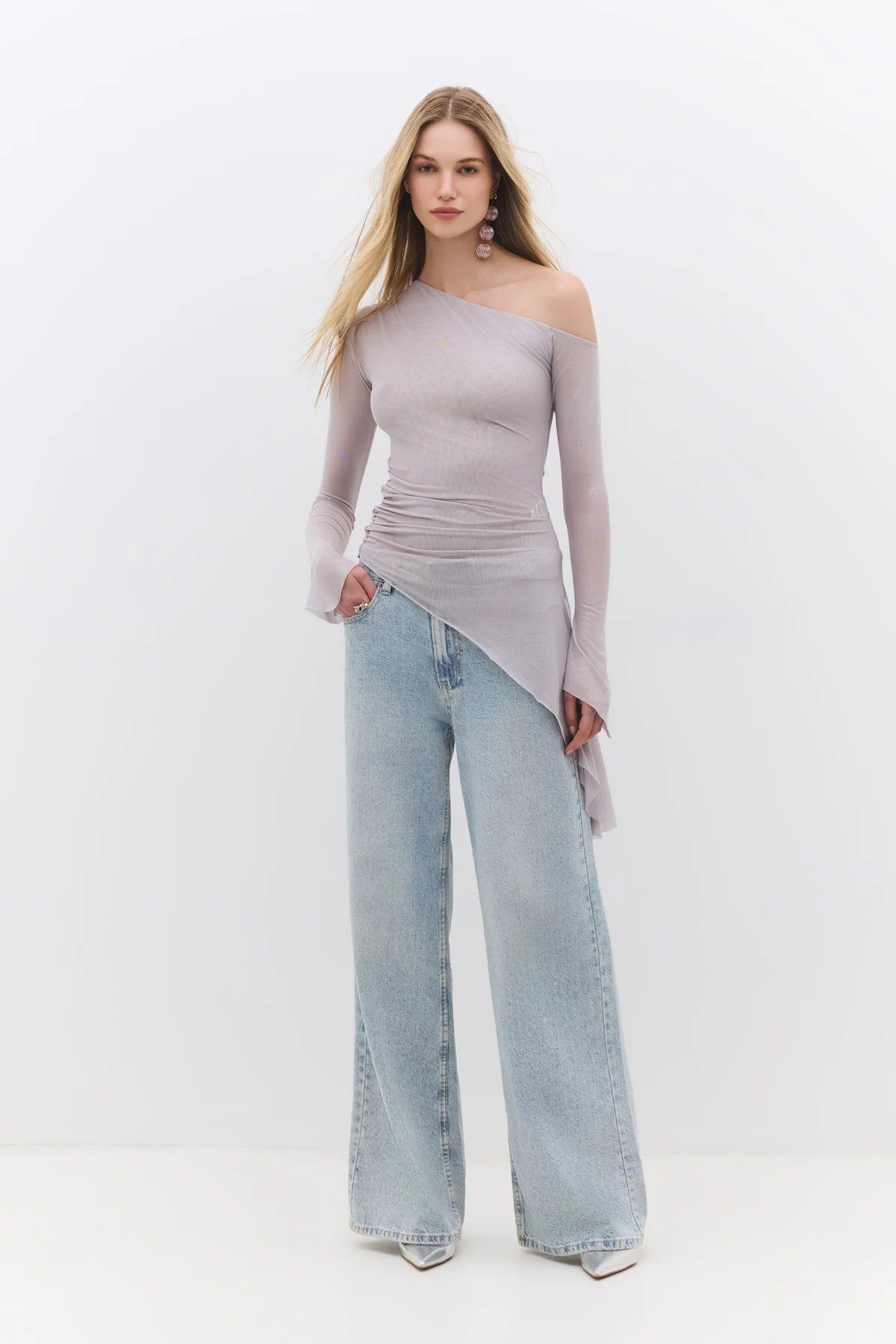 No Matter What Blusentop Tüllbluse mit einer Schulter
