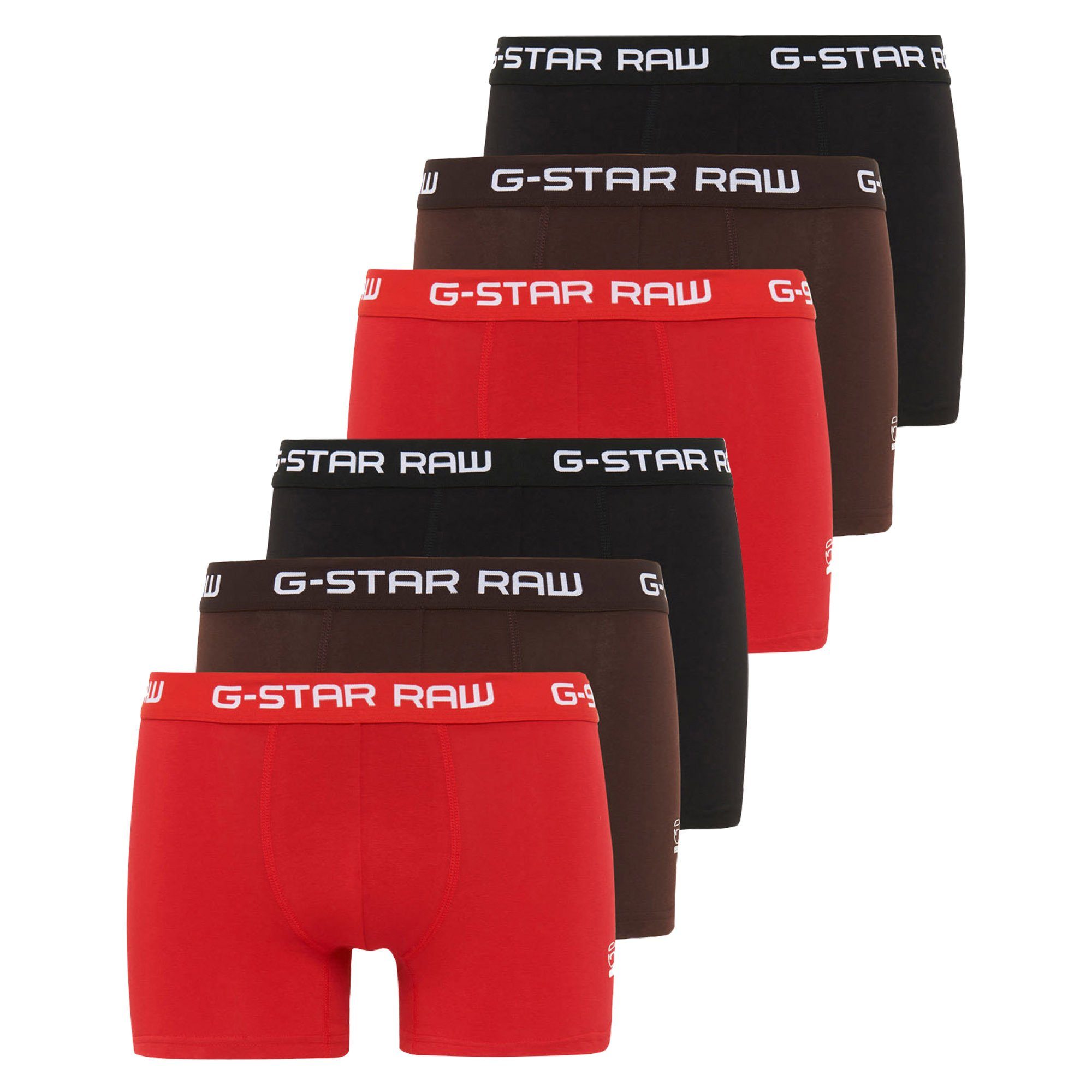 G-Star RAW Boxer Herren Shorts 6er Pack - Classic Trunk, Logobund Rot/Schwarz