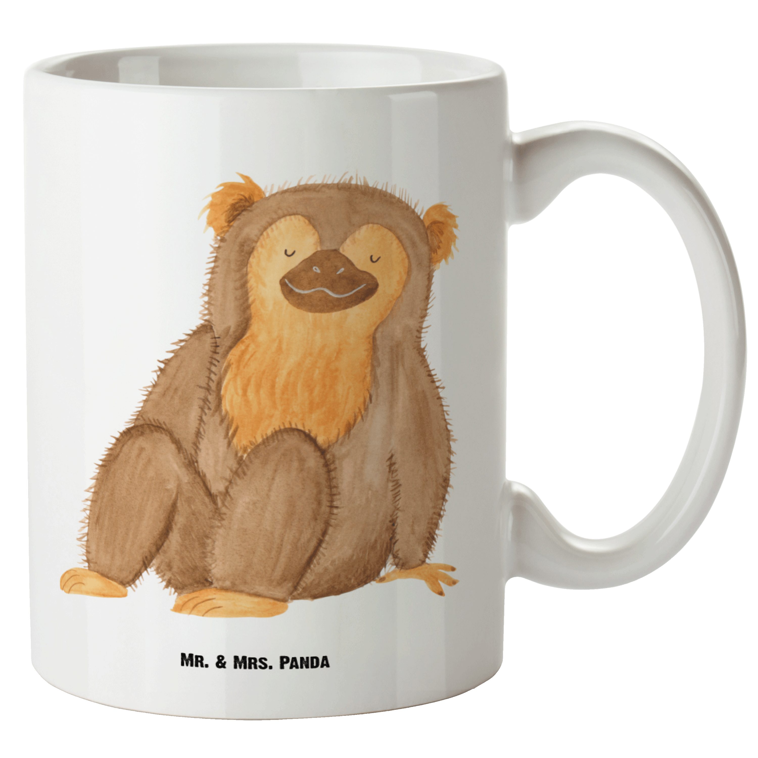 Mr. & Mrs. Panda Tasse Affe - Weiß - Geschenk, Selbstbewusstsein, XL Tasse, Groß, Grosse Kaf, XL Tasse Keramik
