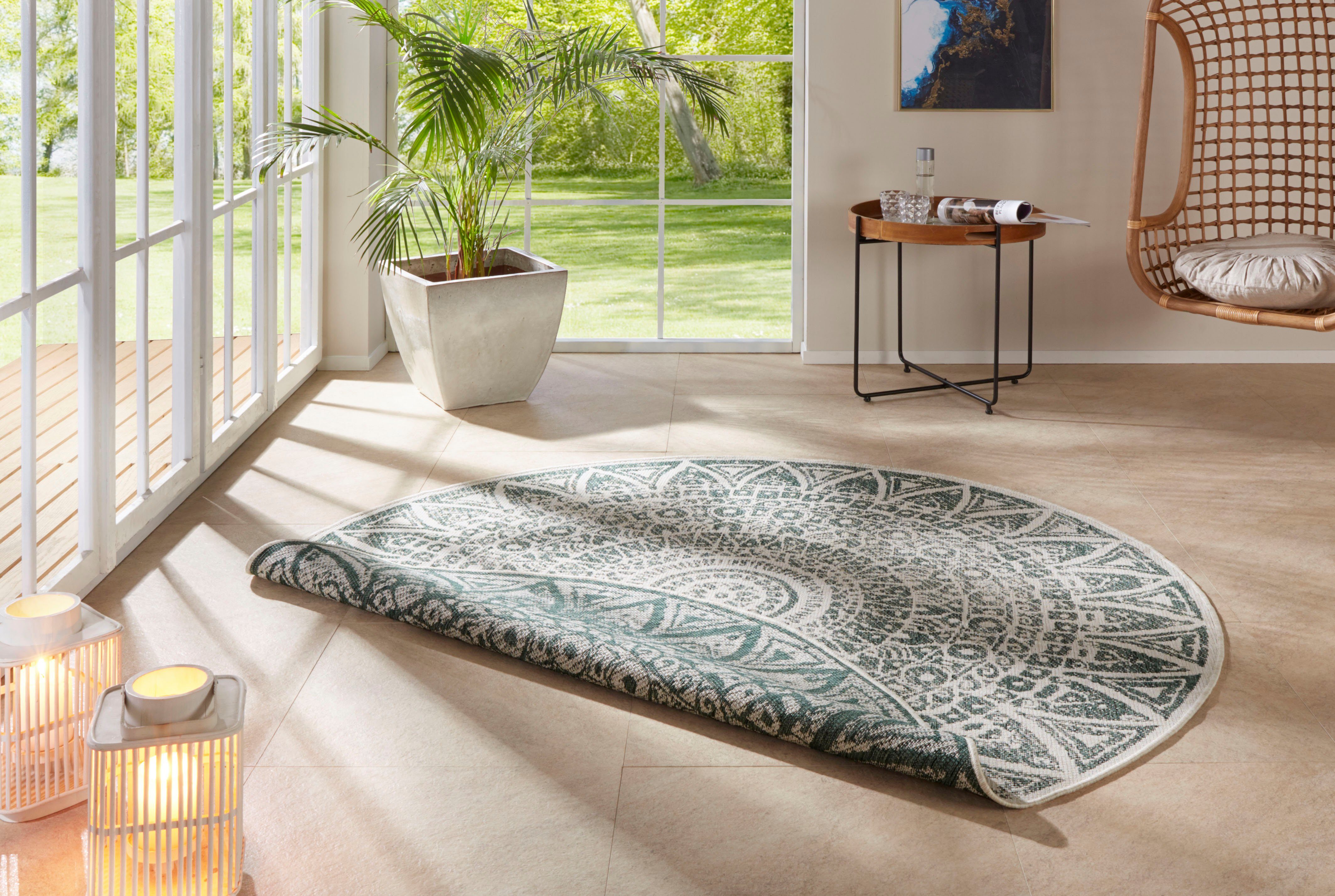 freundin Home Collection Teppich Lilja Wendeteppich, rund, Höhe: 5 mm, In-& Outdoor, beidseitig, Wetterfest, Balkon, Garten, Wohnzimmer