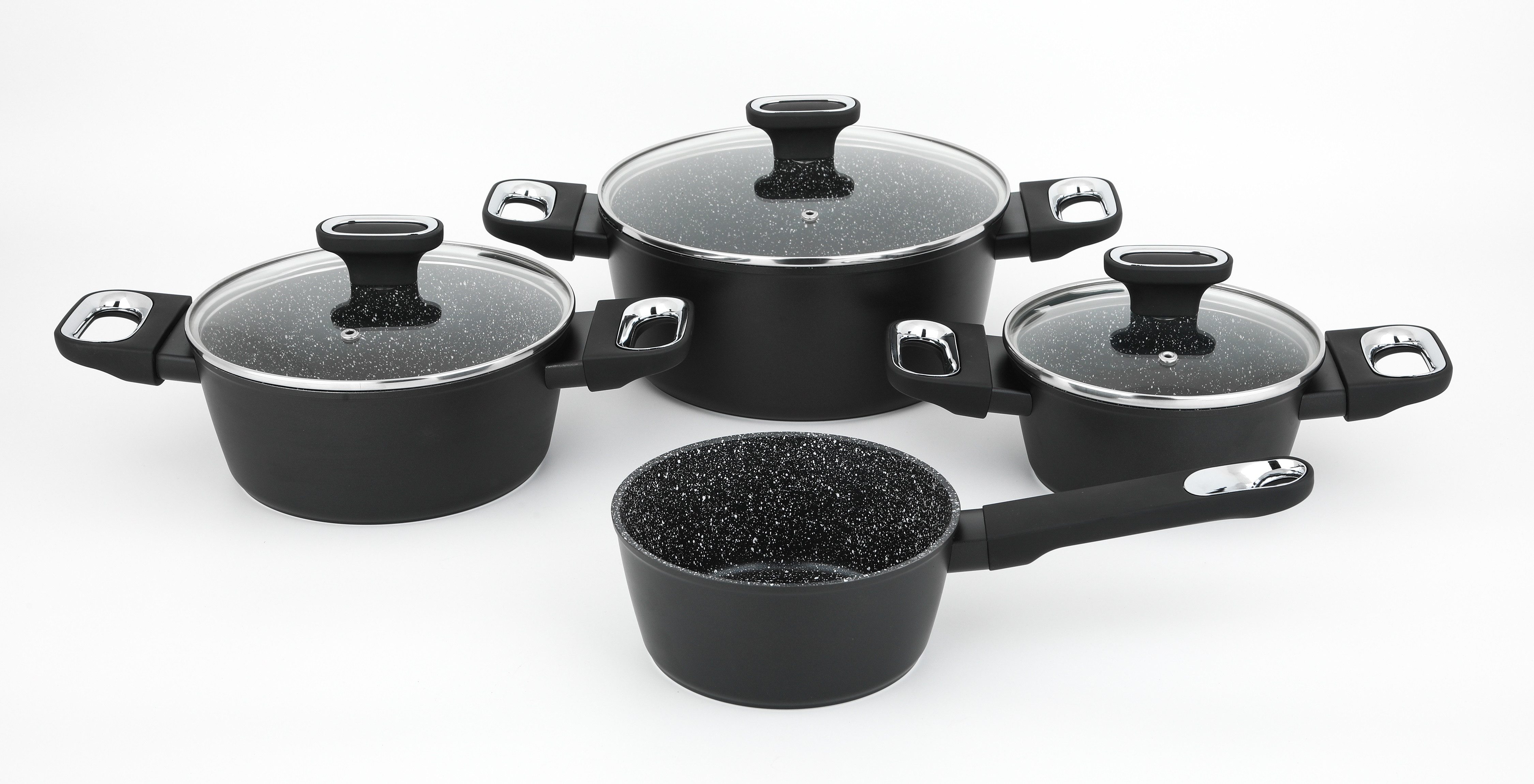 CS Koch-Systeme Topf-Set MARBURG 7-teiliges, Aluminiumlegierung, antihaftbeschichtet, Aluminium (Set, 7-tlg., Set enthält: je 1 x Topf 16/20/24 cm + Deckel & 1 x Kasserolle 16 cm), für alle Herdarten inklusive Induktion