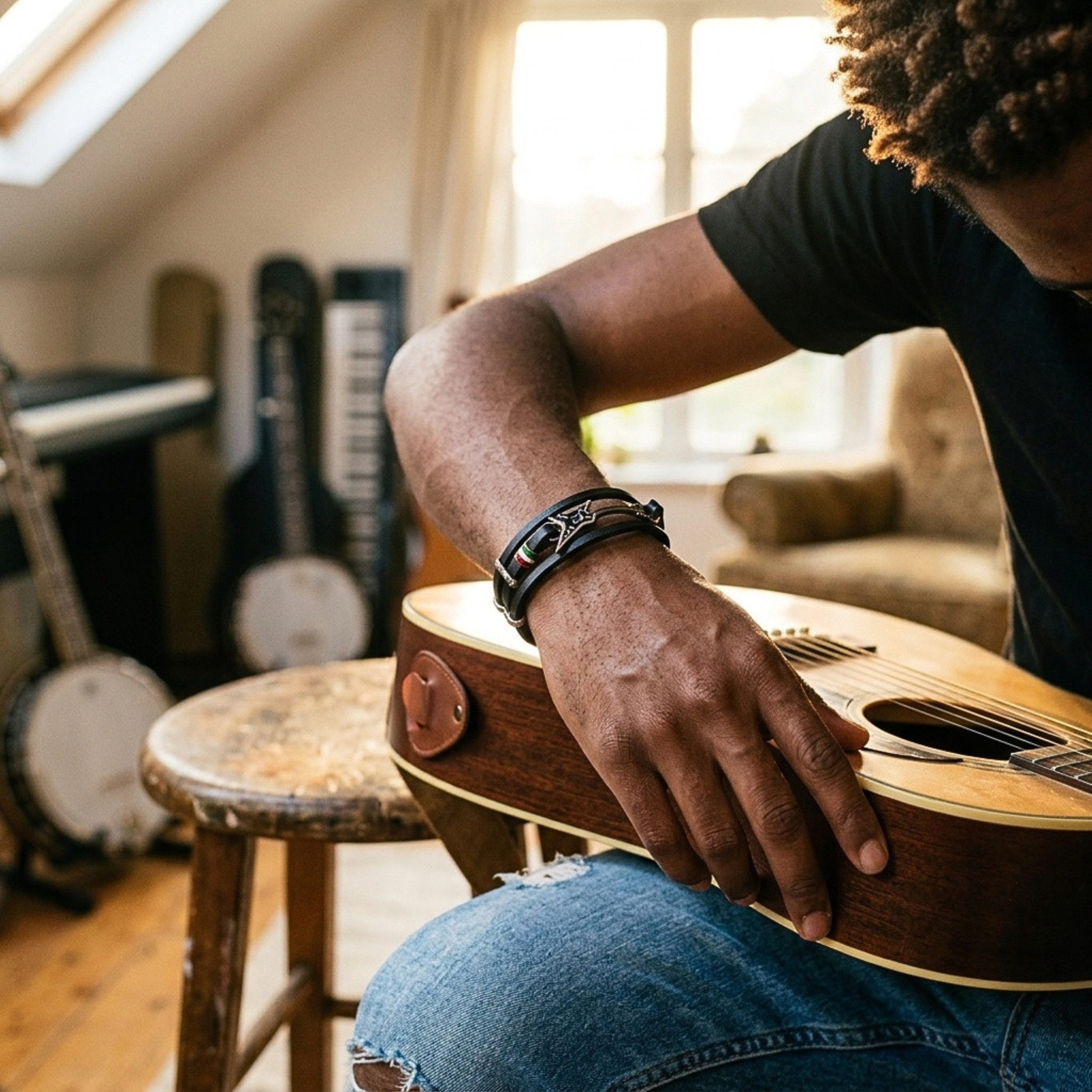 UNIQAL.de Armband Magnetverschluss – Stylische Armbänder mit Verlängerung (Echtes Leder & Edelstahl, – handgefertigt, minimalistisch, Rock Gitarre & Infinity Design), – Unisex Armband als Geschenkidee für Damen & Herren