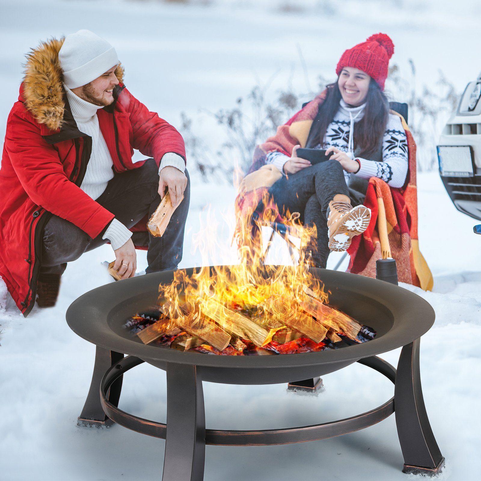 TLGREEN Feuerschale, Φ76cm Feuerkorb mit grillrost, Feuerschalen für den garten, BBQ grill