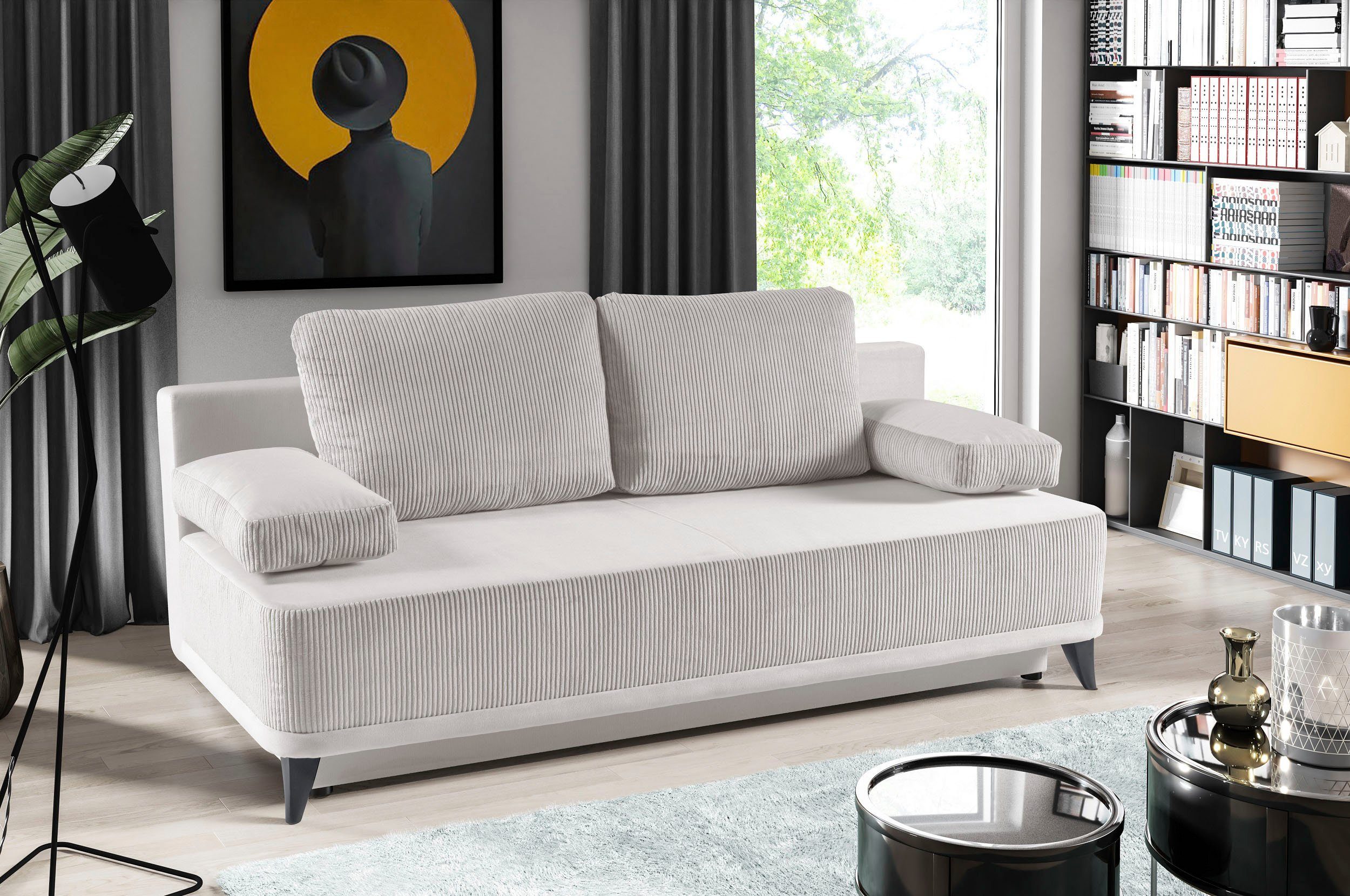 WERK2 Schlafsofa Rosso, 2-Sitzer Sofa Schlafcouch mit Sand | Bettkasten Sand & | Federkern und Sand