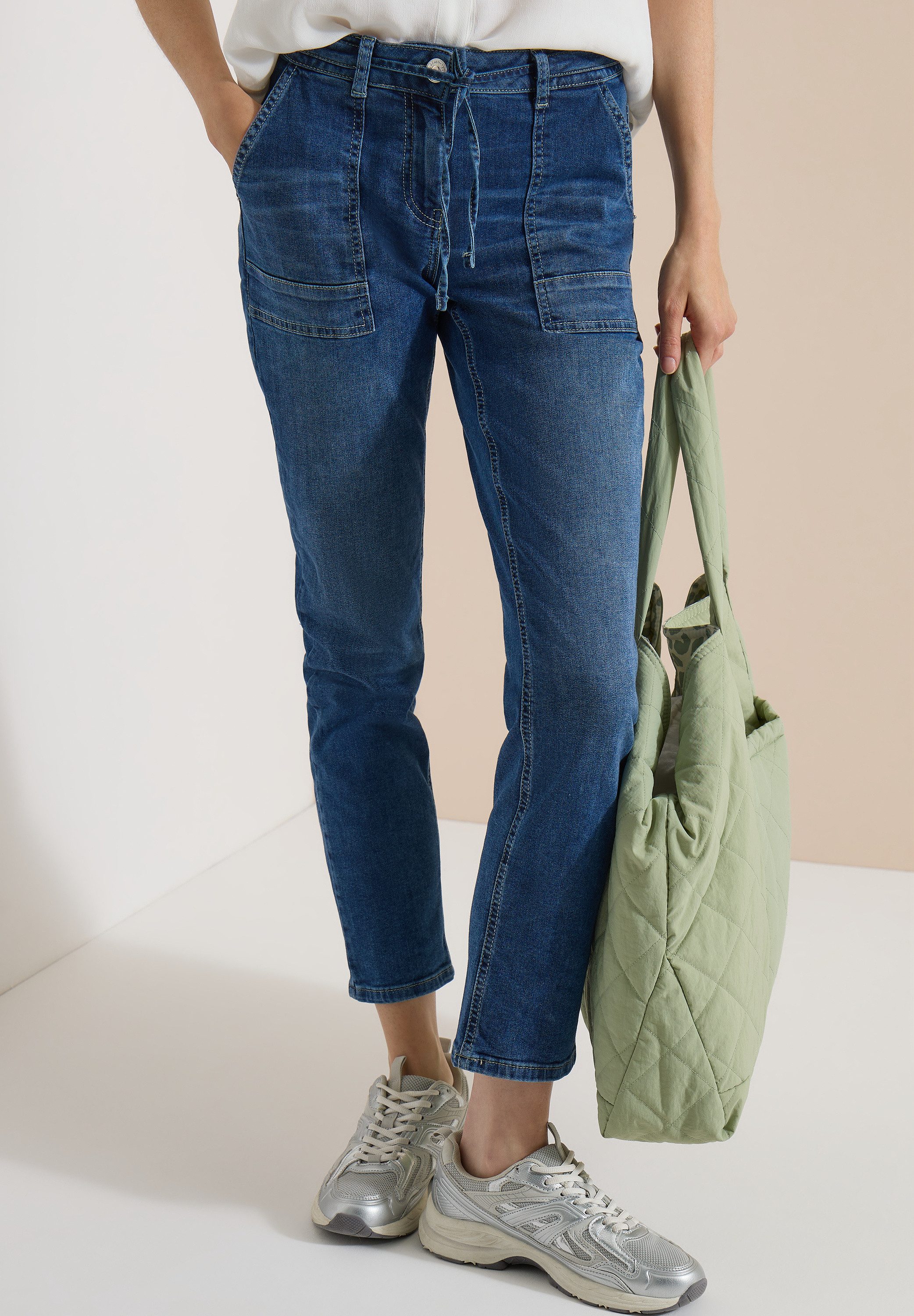 CECIL Straight-Jeans Style Scarlett mit Gürteldetail zum Binden / Stretch