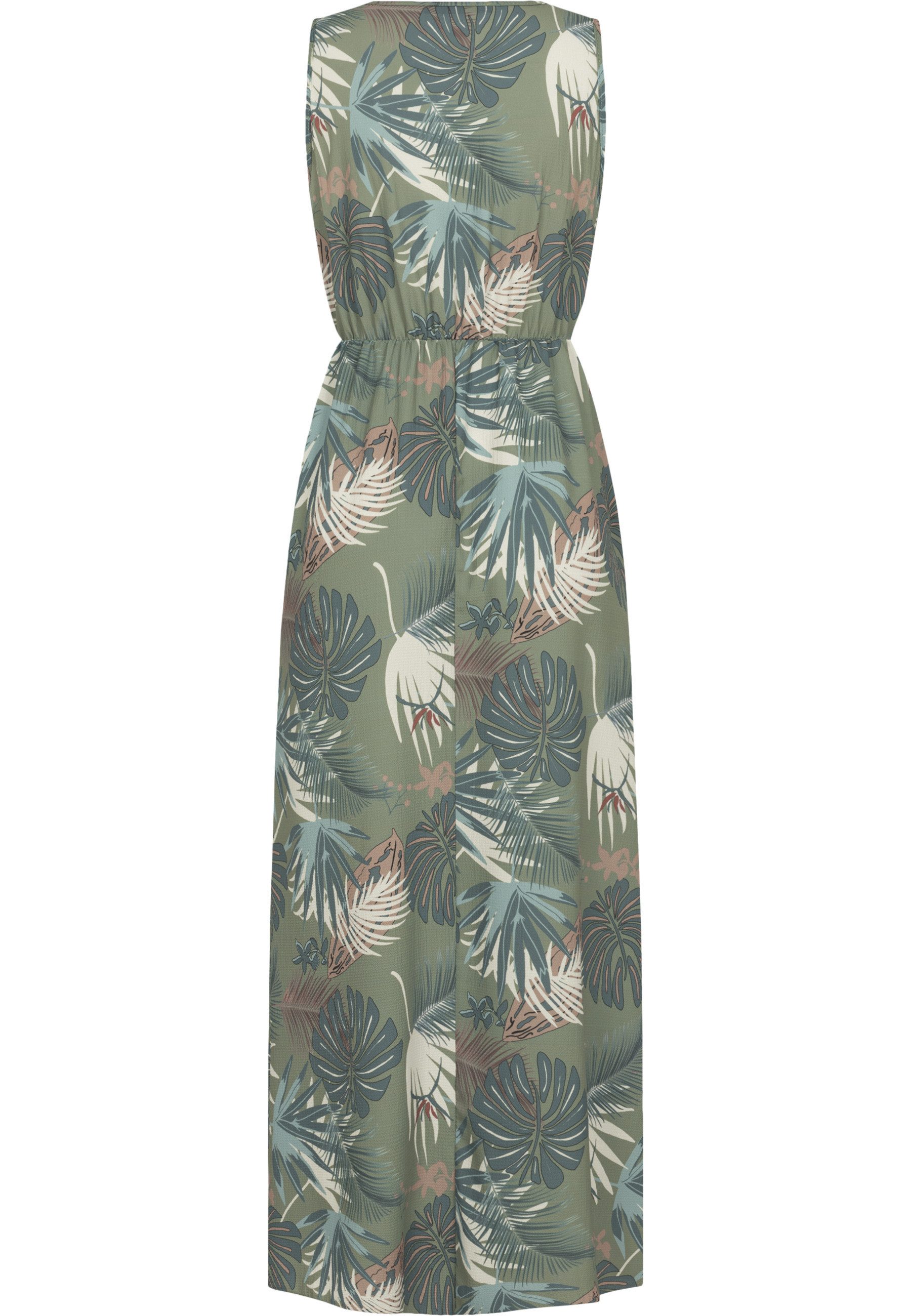 CLOUD 5IVE Shirtkleid CLOUD 5IVE Maxi Kleid in Wickeloptik mit Tropical All Over Print (1-tlg)