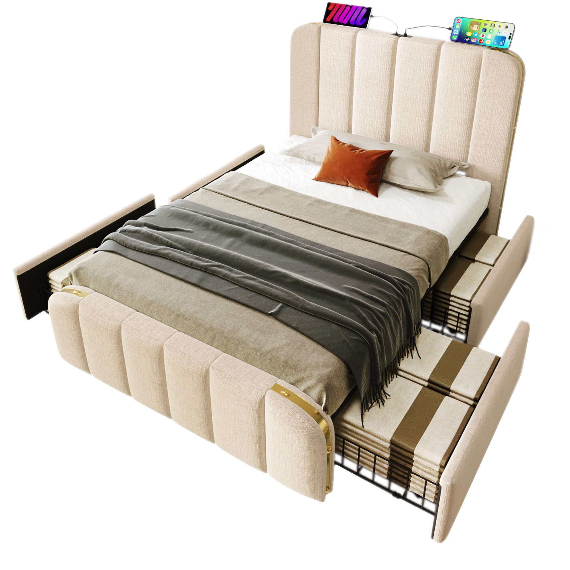Flieks Polsterbett, Einzelbett 90x200cm mit USB/Typ-C günstig online kaufen