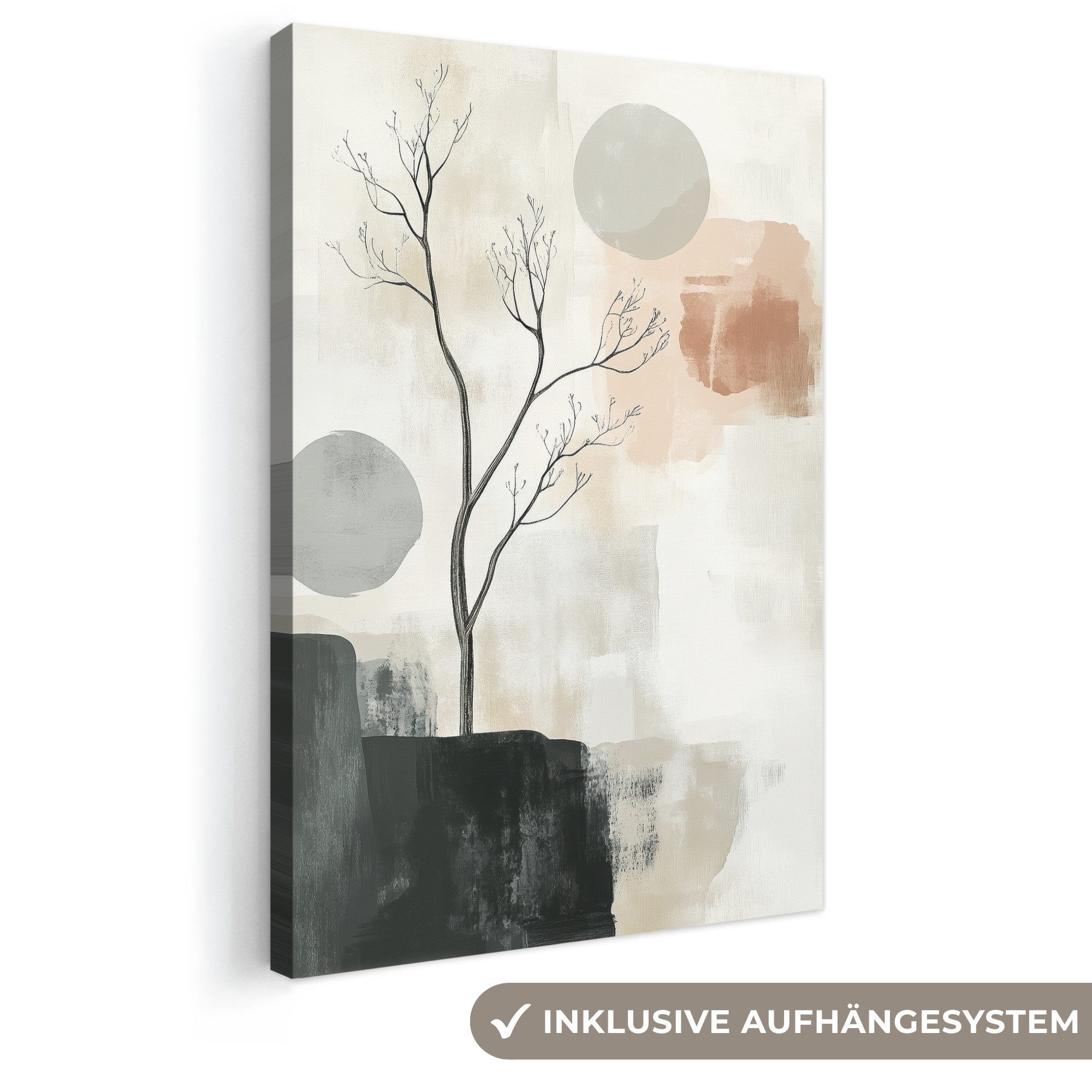 OneMillionCanvasses® Leinwandbild Wabi sabi - Beige - Pflanze, Fotodruck (1 St), Leinwand Canvas Wandbild, Wanddekoration 20x30 cm