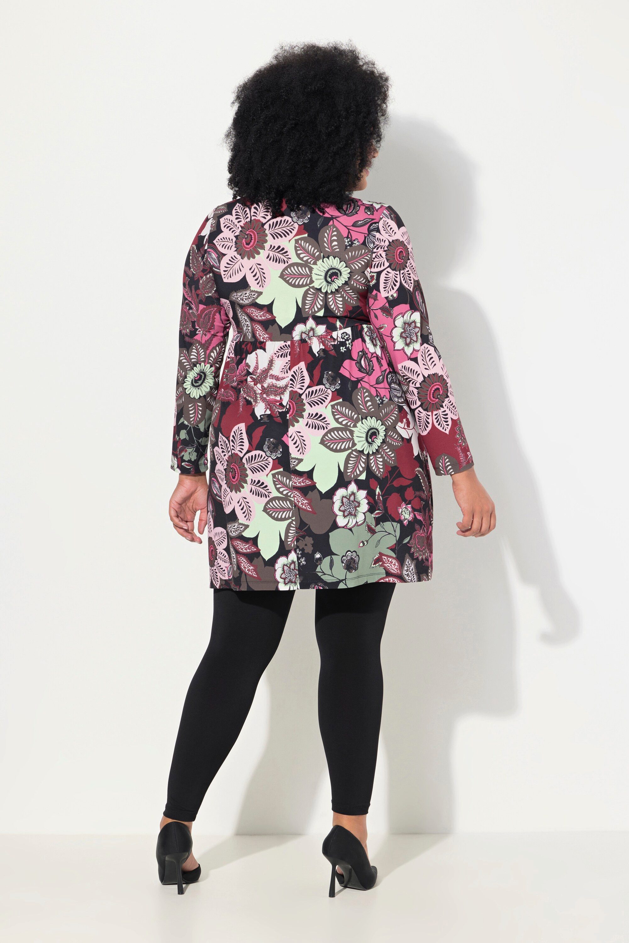 Ulla Popken Longshirt Longshirt A-Linie Rundhals Keyhole Langarm