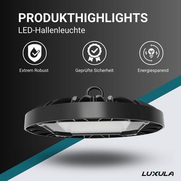 LUXULA LED Arbeitsleuchte LED-HighBay, UFO, 200 W, 20100 lm, 5000 K (neutralweiß), IP65, TÜV, LED fest integriert, Tageslichtweiß, neutralweiß, spritzwassergeschützt, TÜV-geprüft