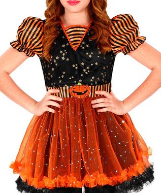 Karneval-Klamotten Hexen-Kostüm Schwarz orange glitzer Hexe + Hexenhut Hexenbesen, Kinderkostüm Mädchenkostüm Halloween Kleid, Hut und Hexenbesen
