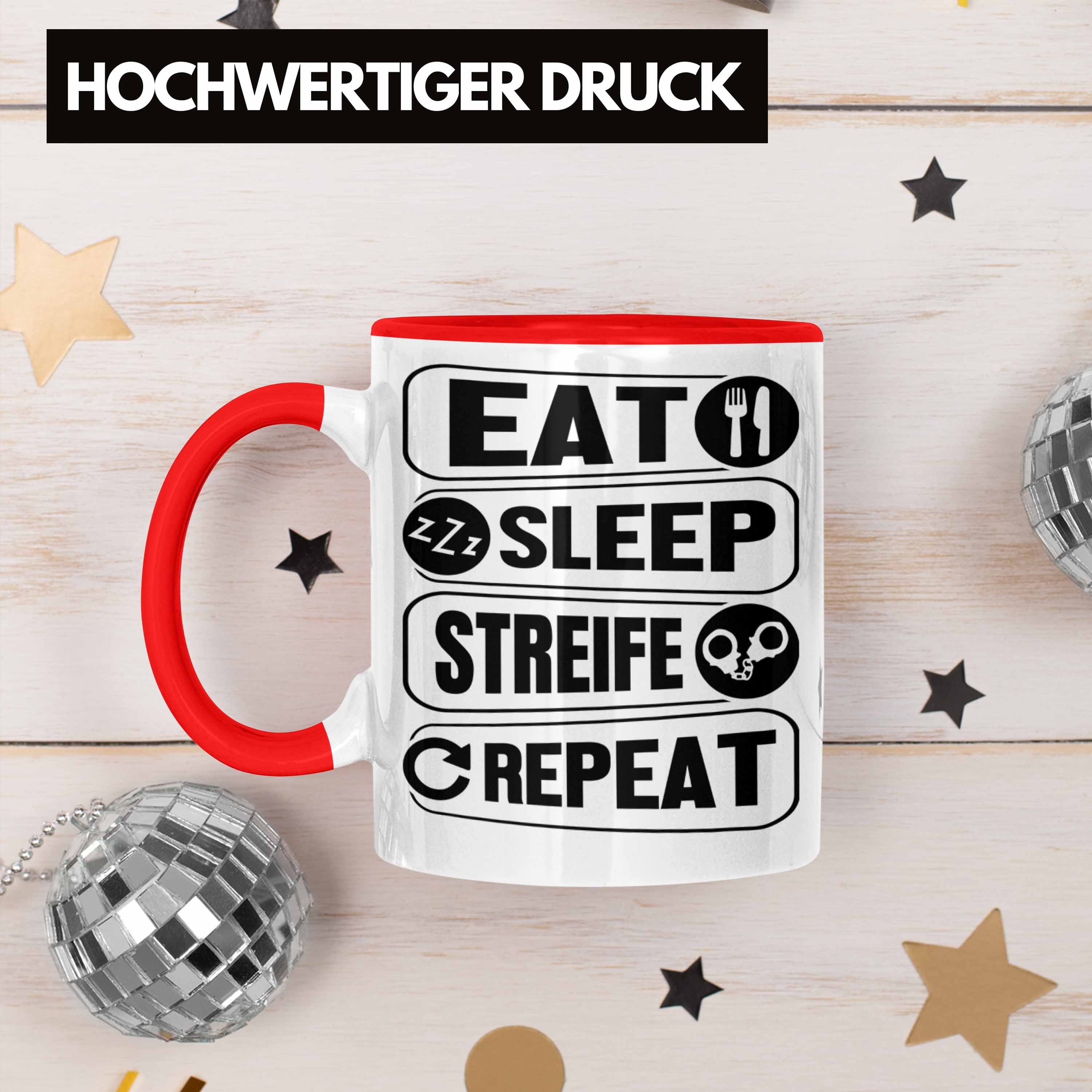 Trendation Tasse Polizist Geschenk Tasse Eat Polizei Geschenkidee Sleep Rot Repeat Streife