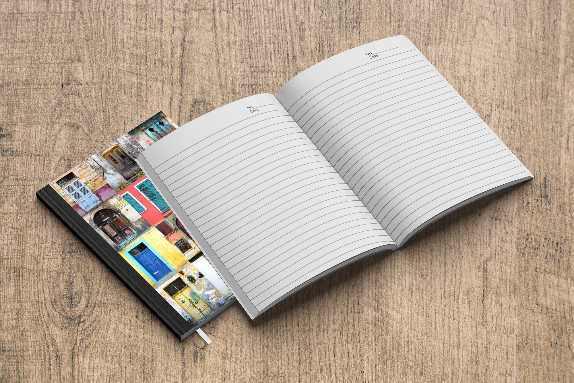 MuchoWow Notizbuch 98 - Tagebuch, Collage, Seiten, Architektur Haushaltsbuch - A5, Regenbogen Türen Merkzettel, - Notizheft, Journal