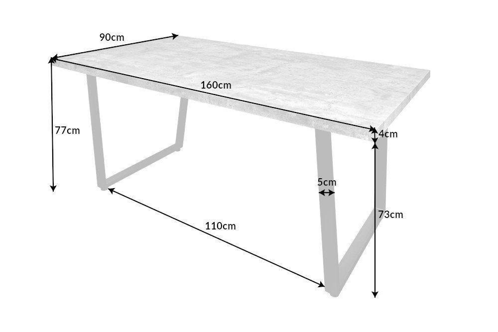 · Design Küchentisch 160cm · Industrial Beton-Optik Esstisch Kufen-Gestell · grau, riess-ambiente LOFT