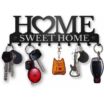 Lubgitsr Schlüsselbrett Schlüsselbrett Home Sweet Home, Schlüsselboard Schwarz mit 10 Haken, (1 St)