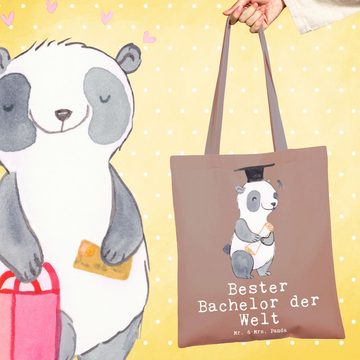 Mr. & Mrs. Panda Tragetasche Panda Bester Bachelor der Welt - Braun Pastell - Geschenk, Geburtstag (1-tlg), Lange Tragegriffe