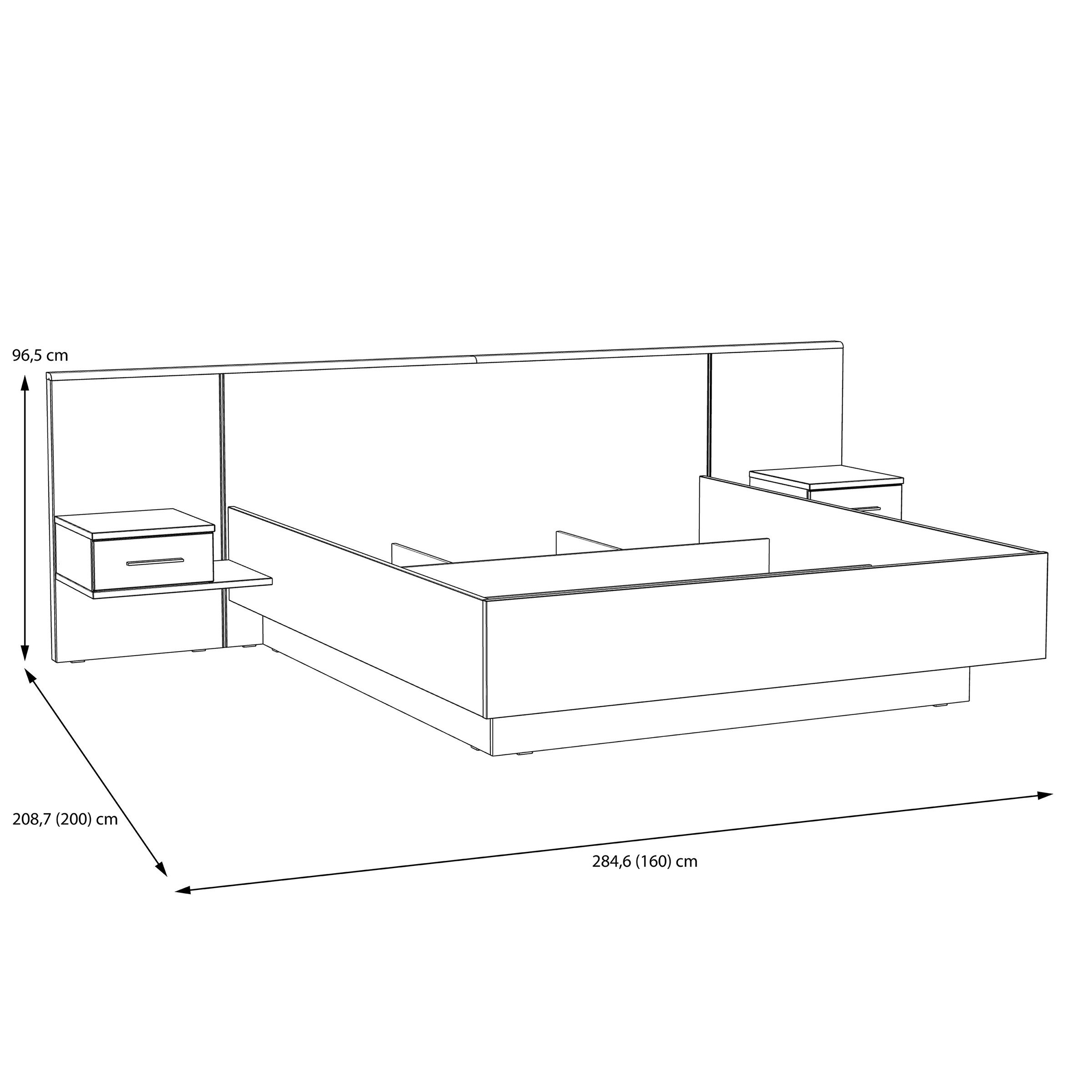 FORTE Bettanlage in Schwarz Eiche/ Schlammeiche - 284,6x96,5x208,7 (BxHxT)