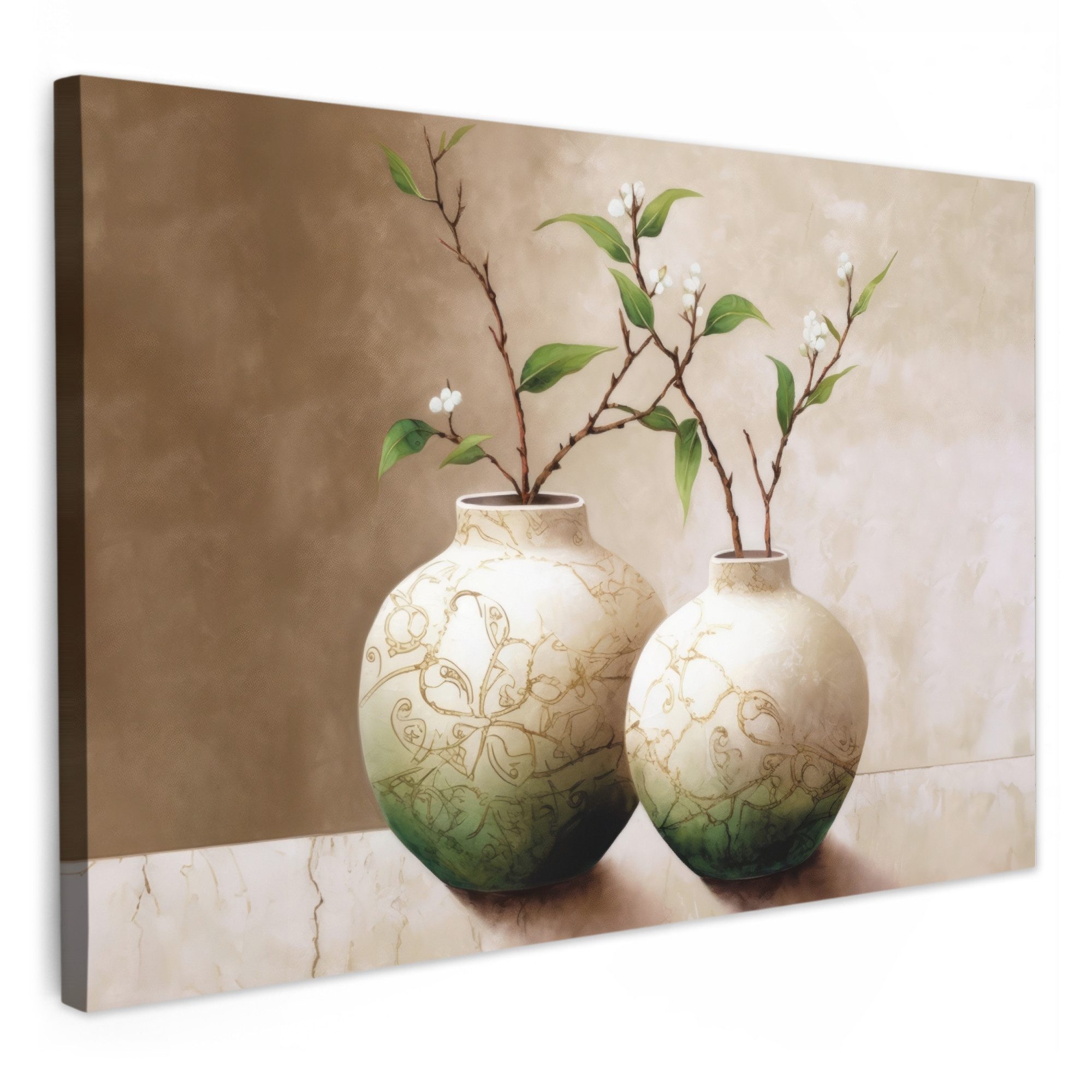 OneMillionCanvasses® Leinwandbild Blumen - Vase - Weiß - Botanisch - Beige, günstig online kaufen