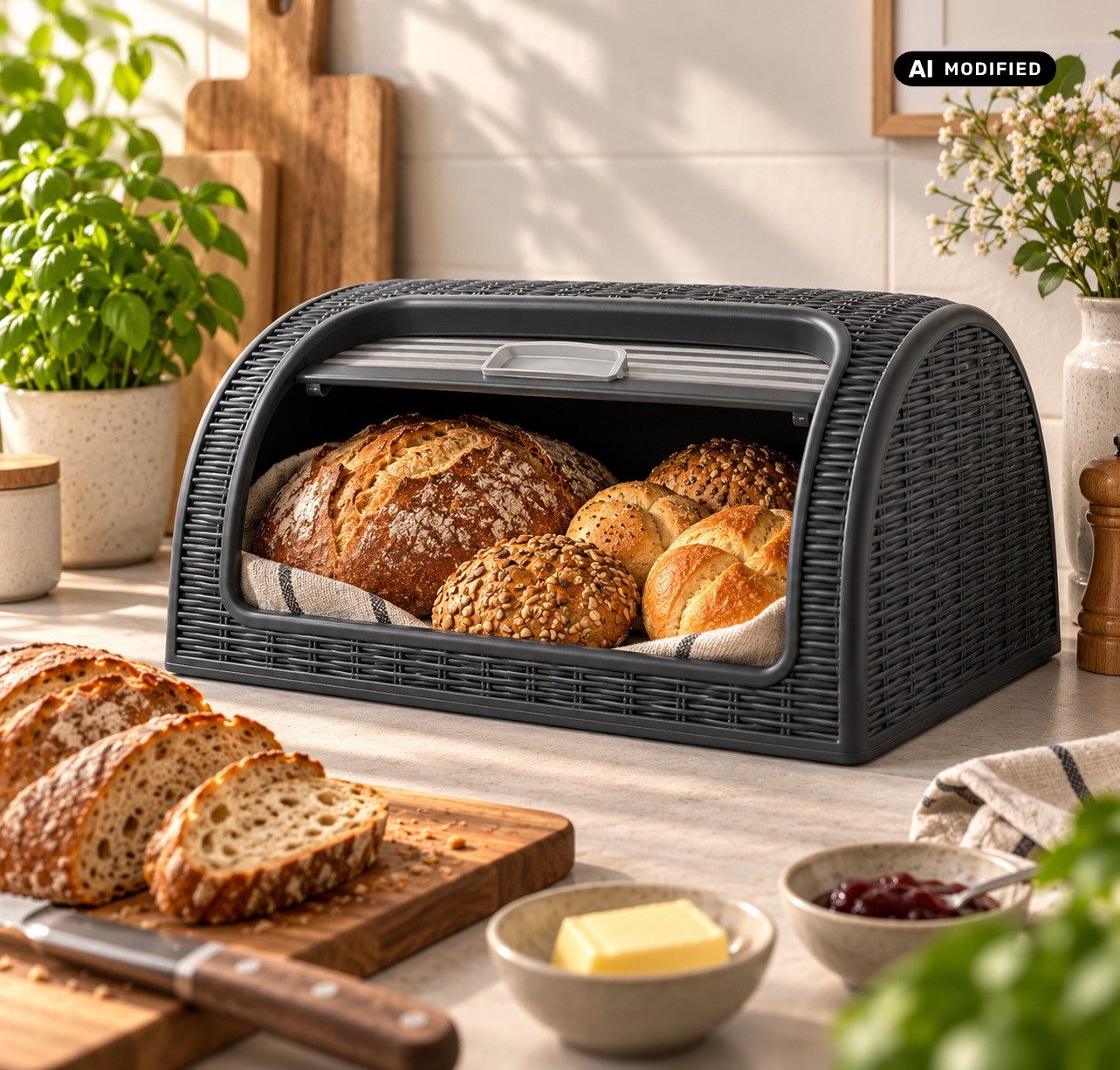 Michelino Brotkasten Brotkiste Brotaufbewahrungsbox Brotbox, Kunststoff, mit Rolldeckel - spülmaschinengeeignet – Bild 2 von 4