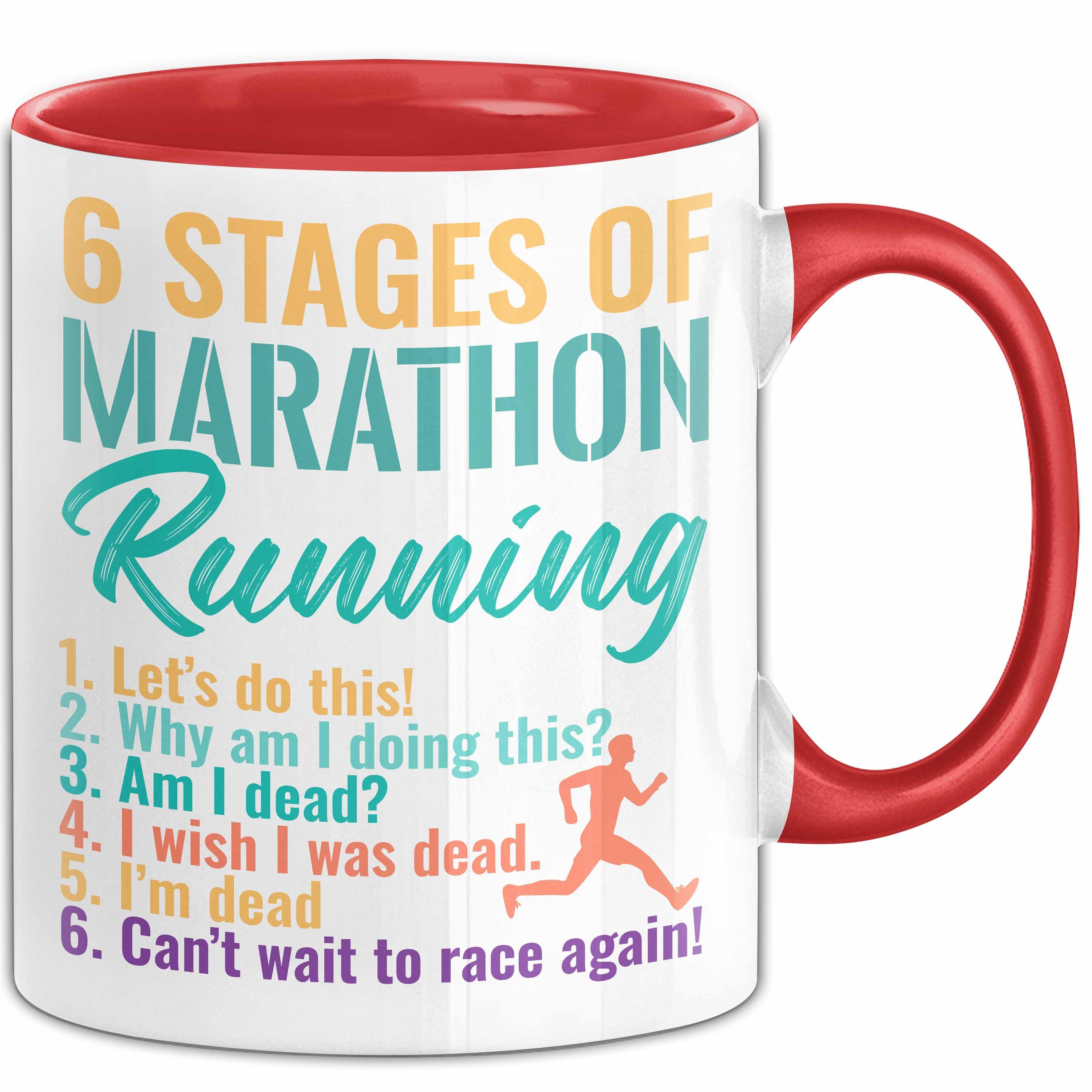 Tasse Marathon-Läufer Tasse Geschenk Jogger 6 Stages Of Marathon Running Jog
