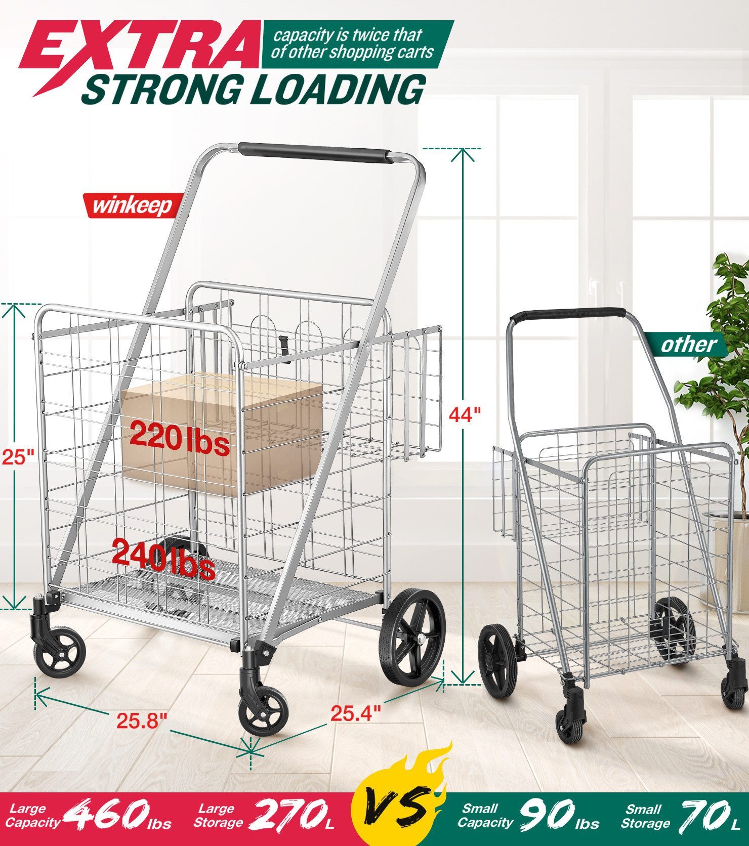 POPOLIC Einkaufstrolley Warenkorb, Jumbo-Einkaufswagen mit Doppelkorb, günstig online kaufen