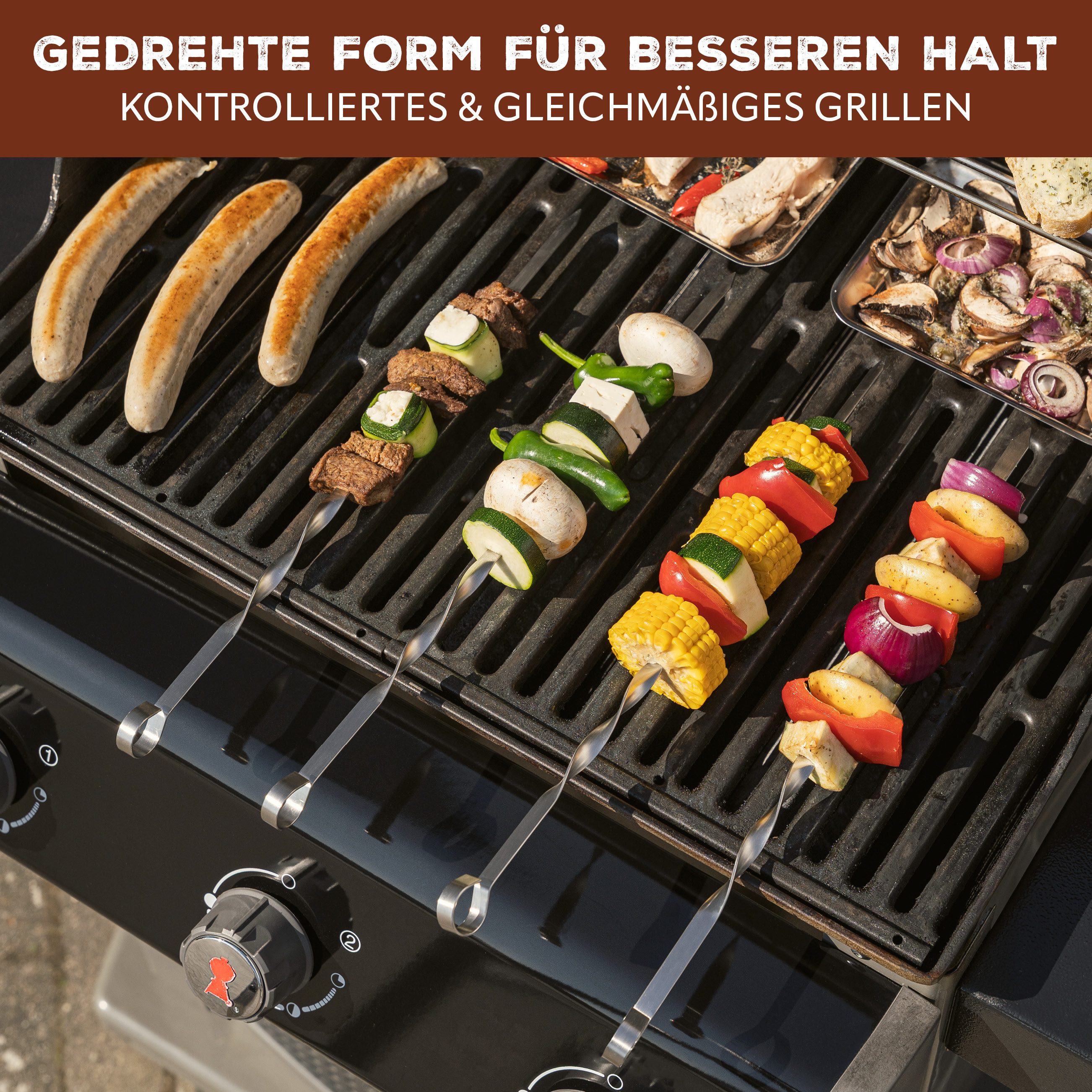 bremermann Grillspieß Grillspieße 10er Set, inkl. Aufbewahrungstasche // Edelstahl, 39 cm (10-St), inkl. 100 % Polyester-Tasche – Bild 4 von 5