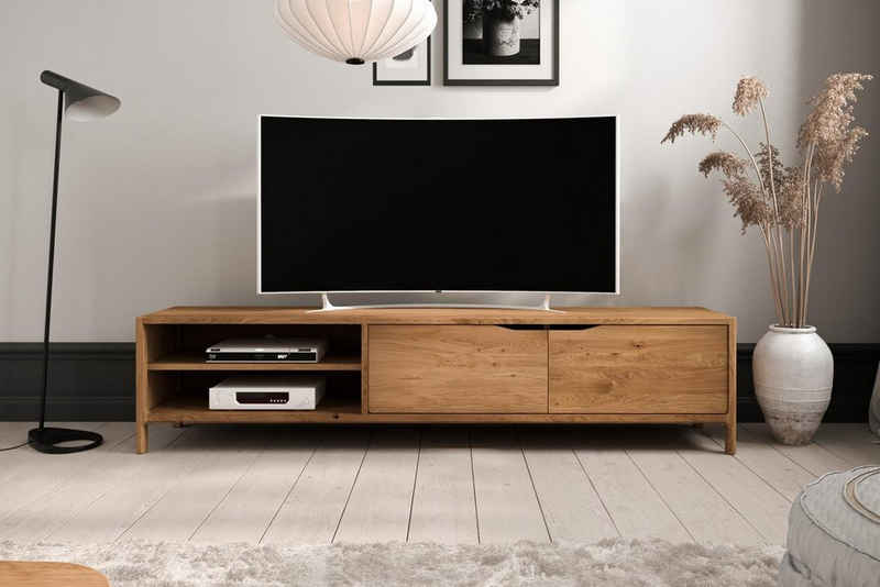 Natur24 Lowboard TV-Board Swig Wildeiche massiv geölt 200x50 mit 2 Türen und 2 Fächern