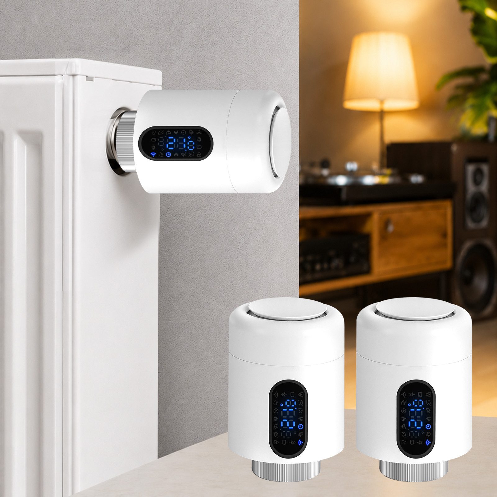 Clanmacy Heizkörperthermostat Smartes Thermostat WiFi, App-Steuerung, Smart Life/Tuya, Weiß, 2er, (14 St)