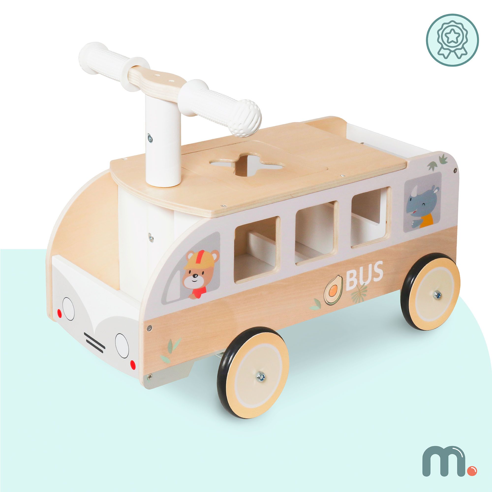 Mamabrum Spielzeug-Auto Kinder Rutschauto aus Holz Bus mit Stauraum & Lenkrad