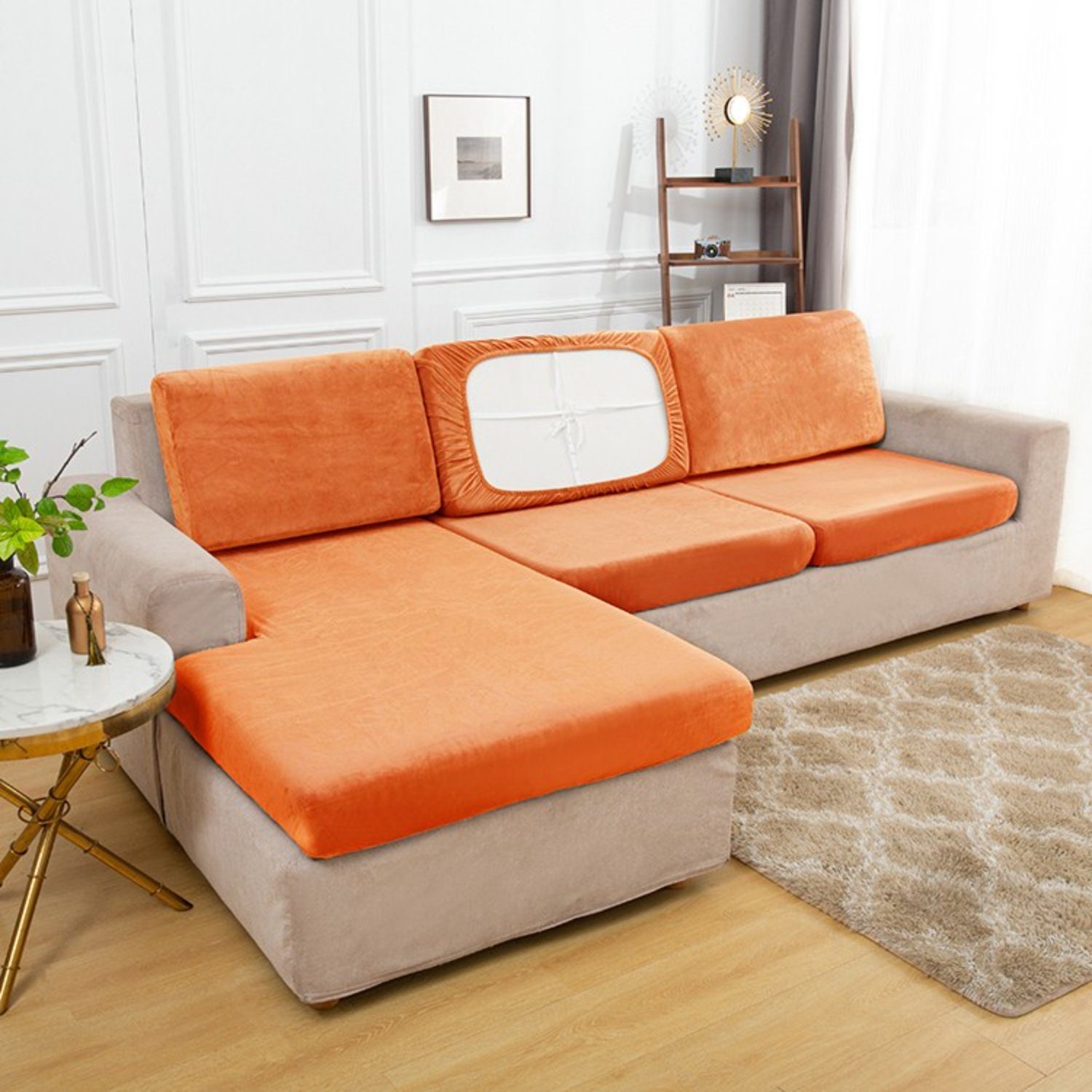 1-, 2-, 4-Sitzer Sofahusse, Samt-Sitzkissenbezug HOMEIDEAS, für 3-, Orange