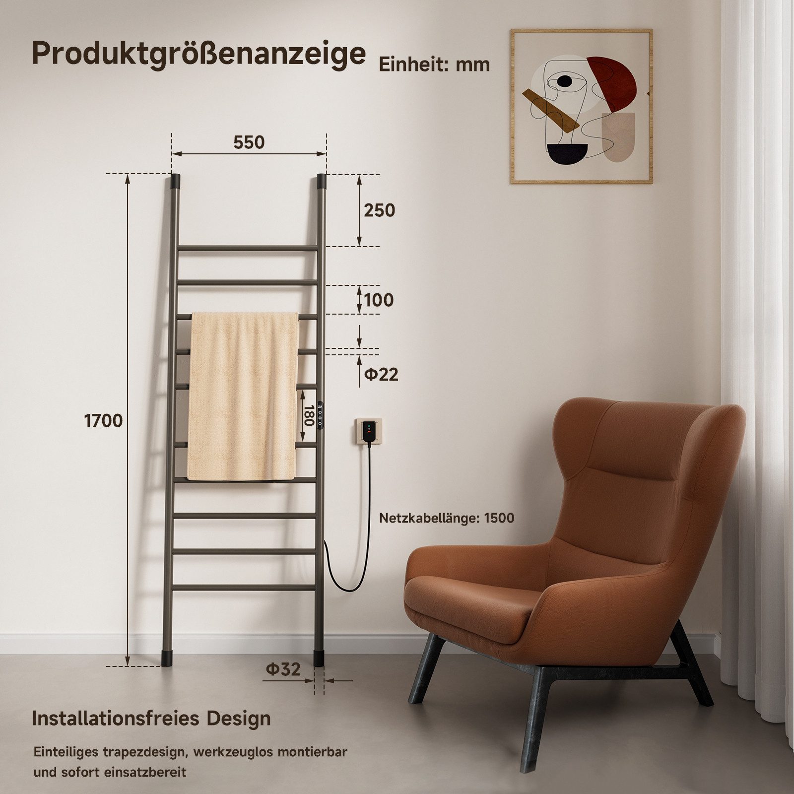 Oihpaw Elektrischer Badheizkörper Smart WiFi Handtuchheizkörper mit Touch-S günstig online kaufen