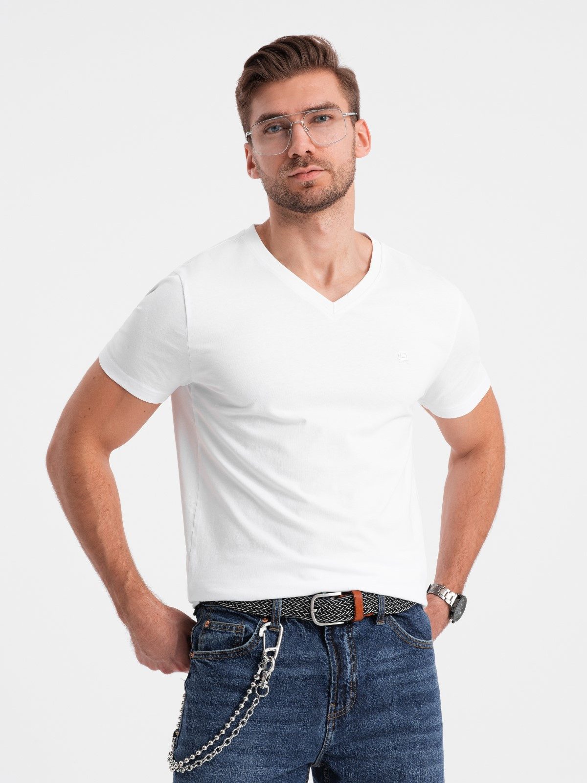 T-Shirt Herren V-NECK-T-Shirt mit Elastan