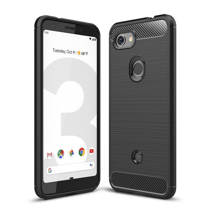 CoverKingz Handyhülle Google Pixel 3a Handyhülle Silikon Case Schutzhülle Cover Carbonfarben Carbon Look Brushed Design