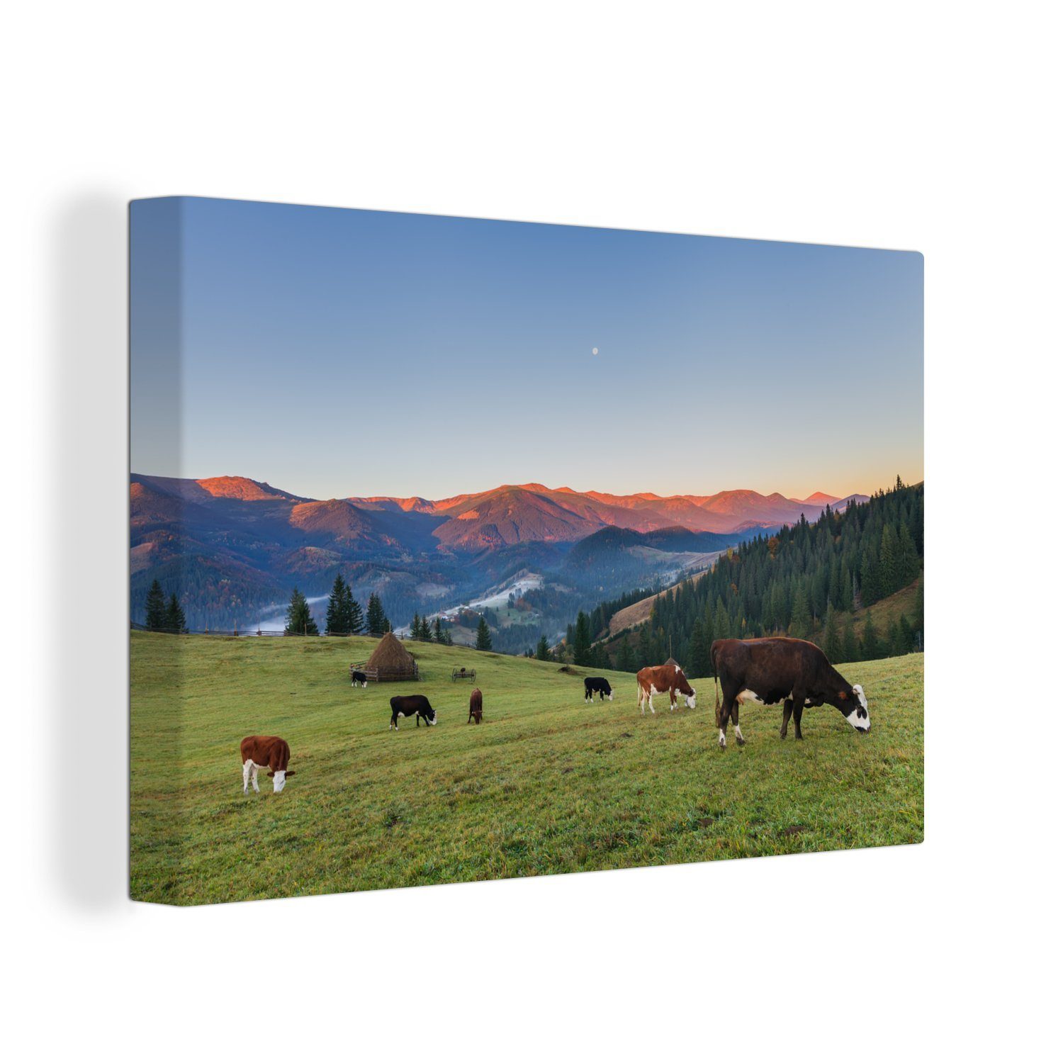 OneMillionCanvasses® Leinwandbild Kühe St), 30x20 Leinwandbilder, (1 Berg - - Wanddeko, Alpen, Wandbild cm Aufhängefertig