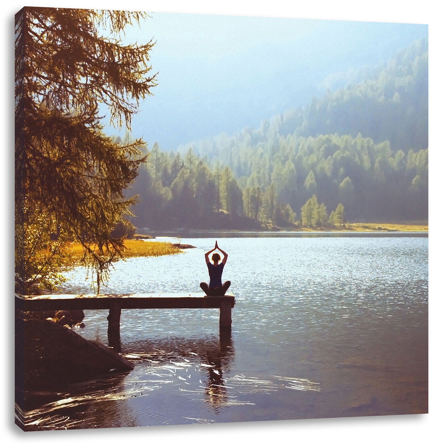 (1 bespannt, Leinwandbild St), Leinwandbild inkl. See am See, Pixxprint Yoga fertig am Zackenaufhänger Yoga