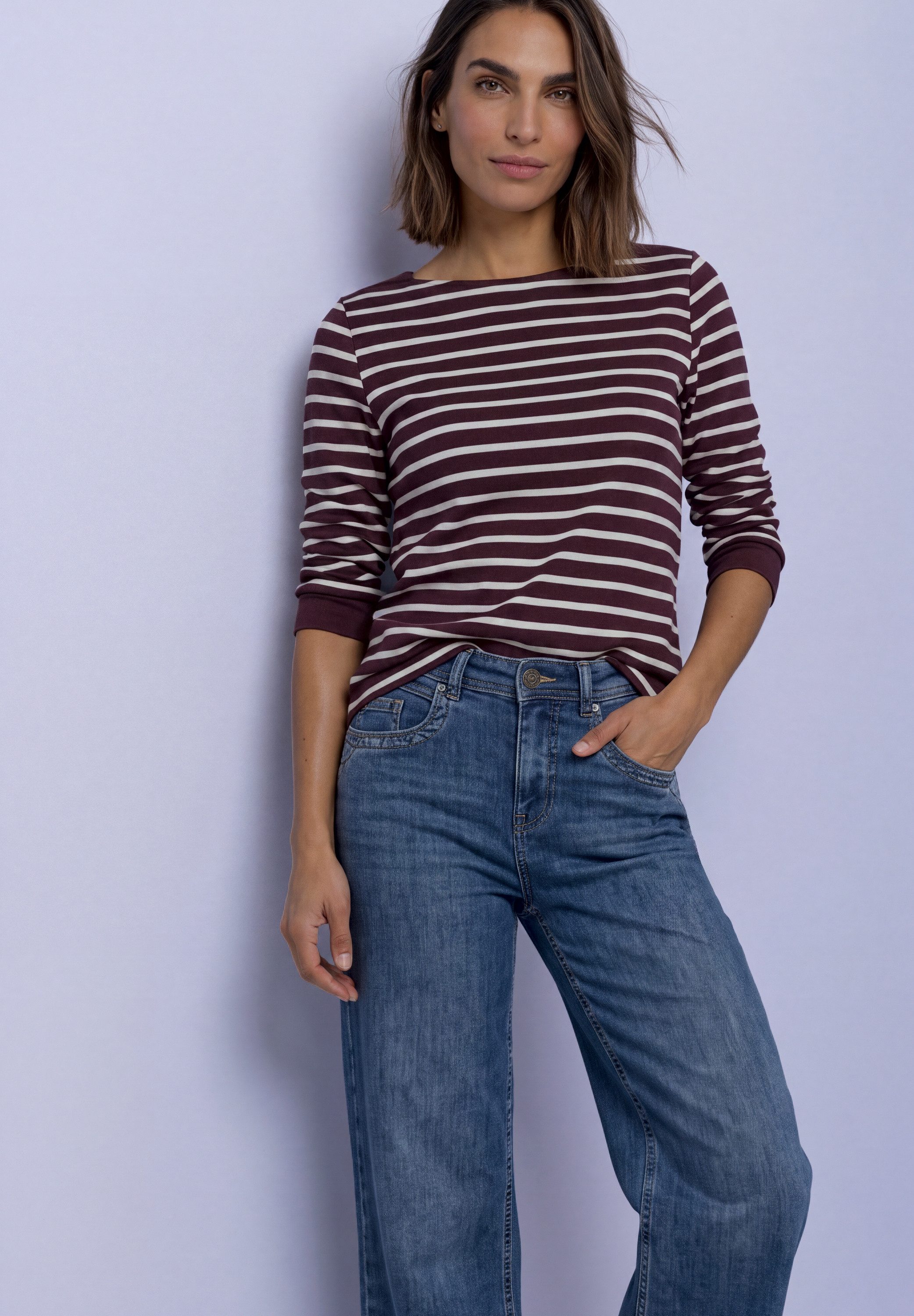 STREET ONE 3/4-Arm-Shirt mit Boat Neck und Streifen