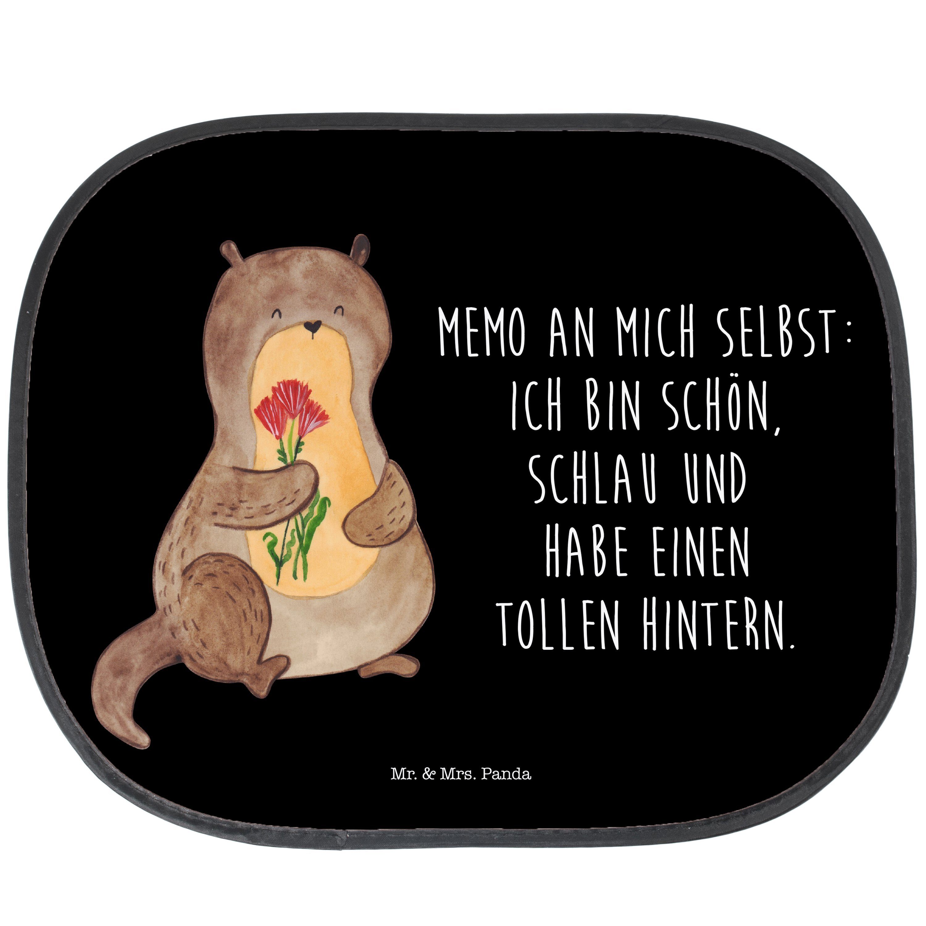 Sonnenschutz Otter Blumenstrauß - Schwarz - Geschenk, Auto Sonnenschutz, Sonnenble, Mr. & Mrs. Panda, Seidenmatt