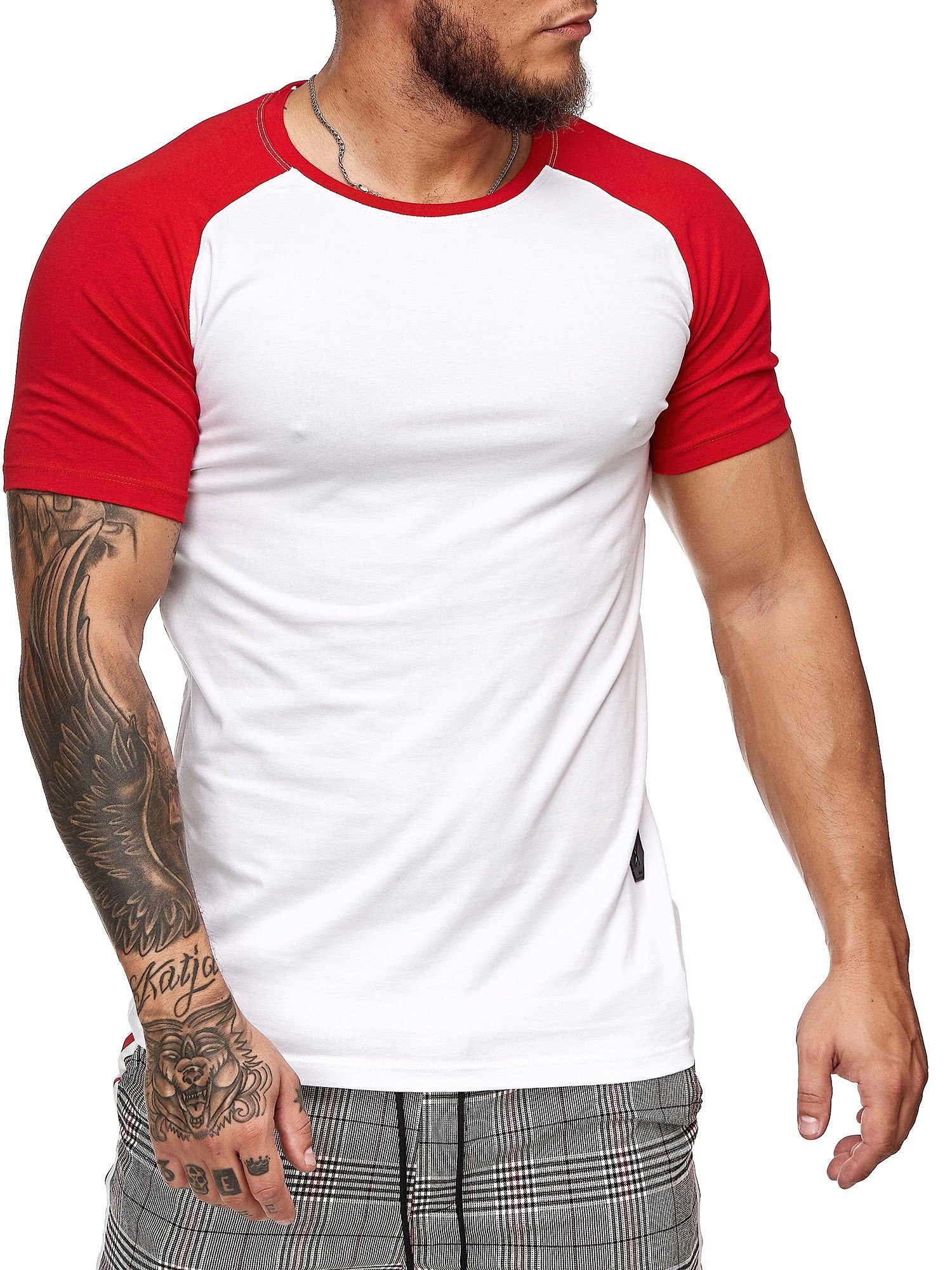 OneRedox T-Shirt 2031ST (Shirt Rot Tee) Polo Kurzarmshirt Freizeit Weiss Fitness Casual