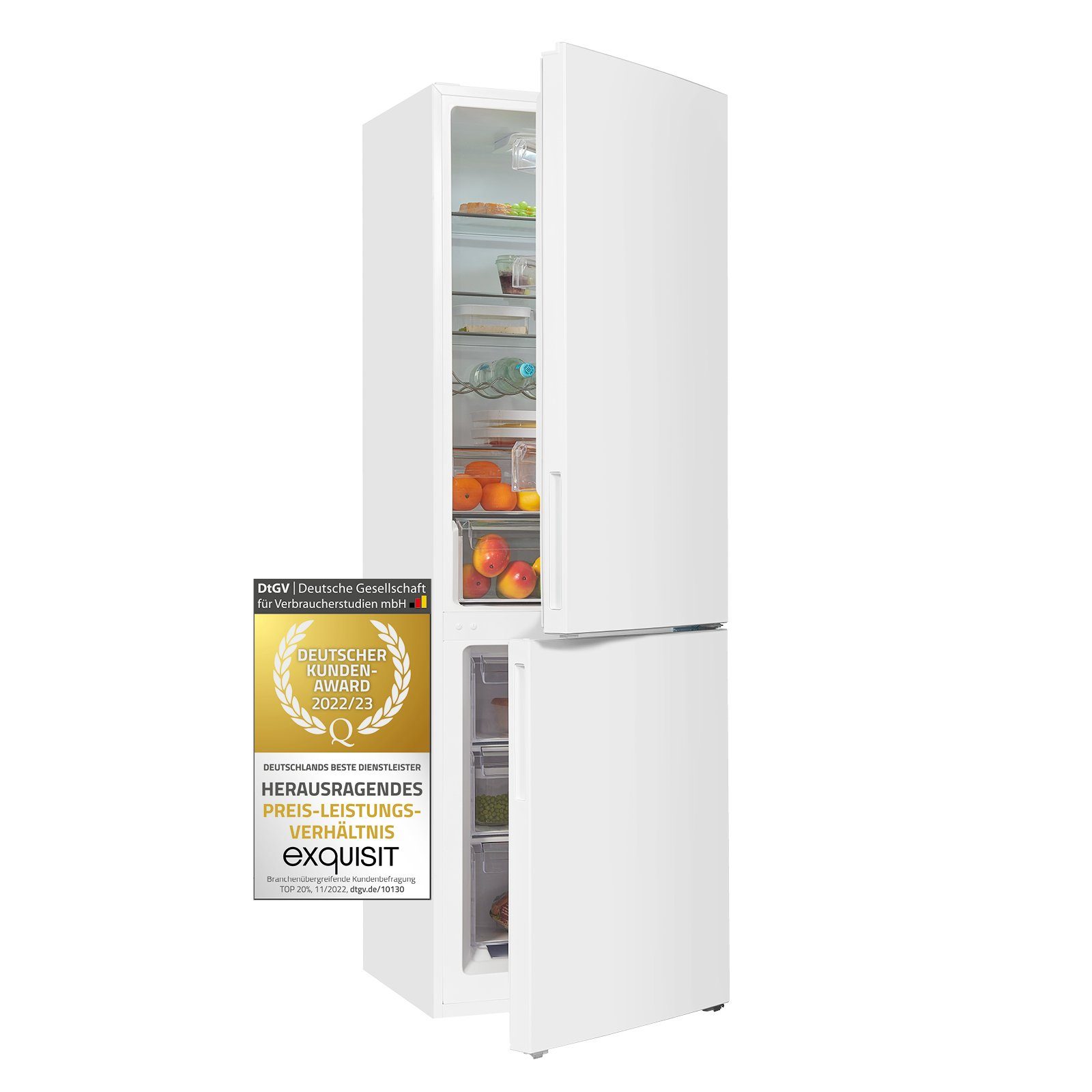 exquisit Kühl-/Gefrierkombination KGC320-90-040D, 186 cm hoch, 60 cm breit, Inverter Kompressor, effizient durch Energieklasse D