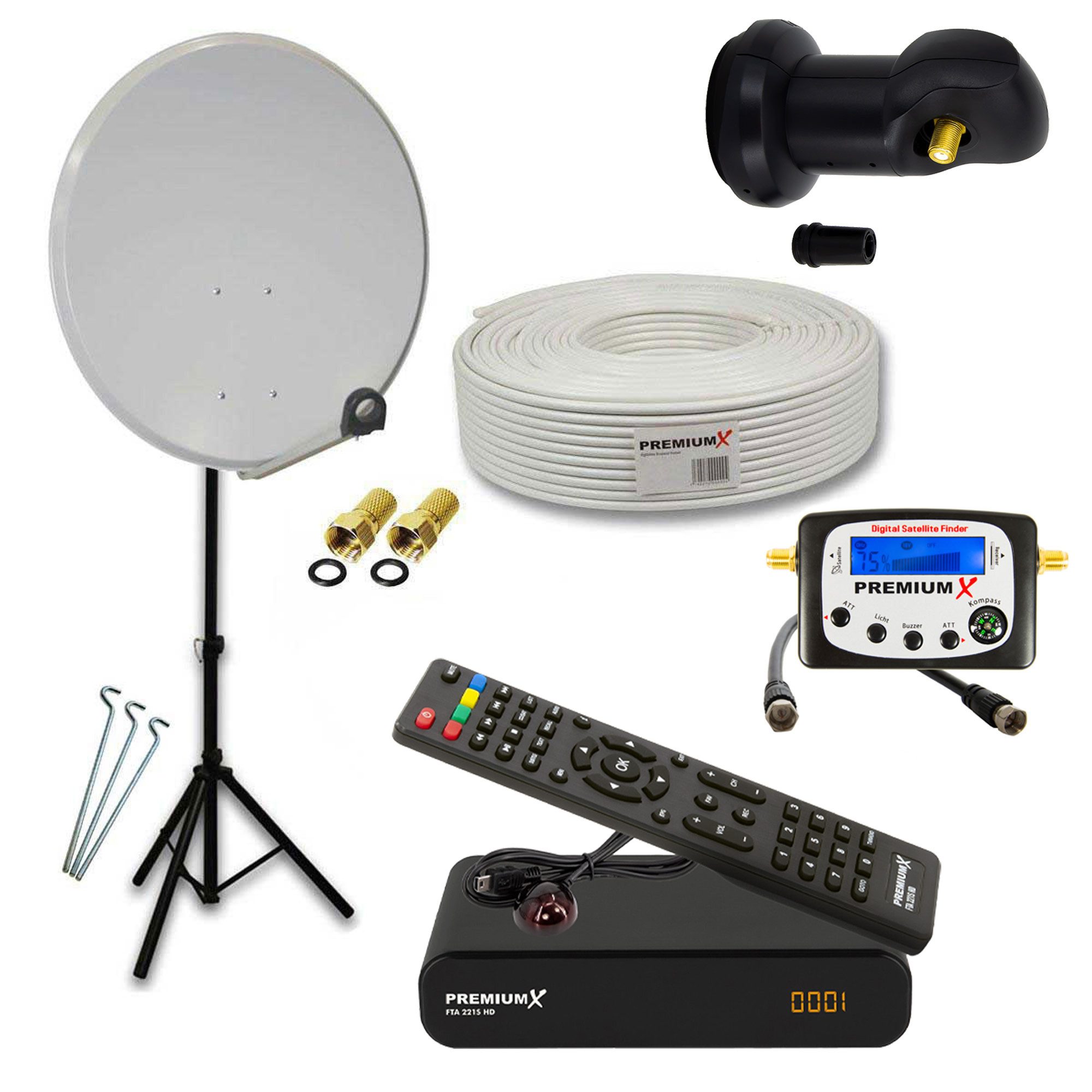 Camping Sat Anlage 45cm Antenne LNB Kabel Stativ Receiver SatFinder SAT-Antenne