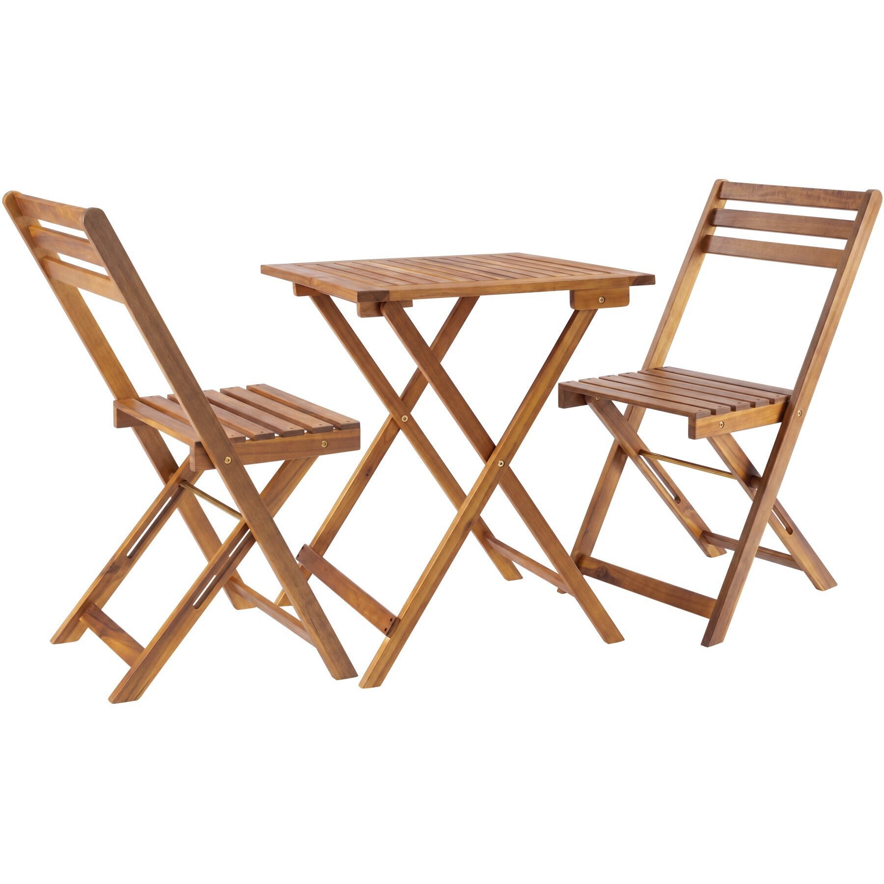 tectake Essgruppe Bistroset für 2 Personen, massives Akazienholz, klappbar, (Balkonmöbel Sóller, 3-tlg., in braun), wetterfest, vormontiert, Belastbarkeit Stuhl 110 kg